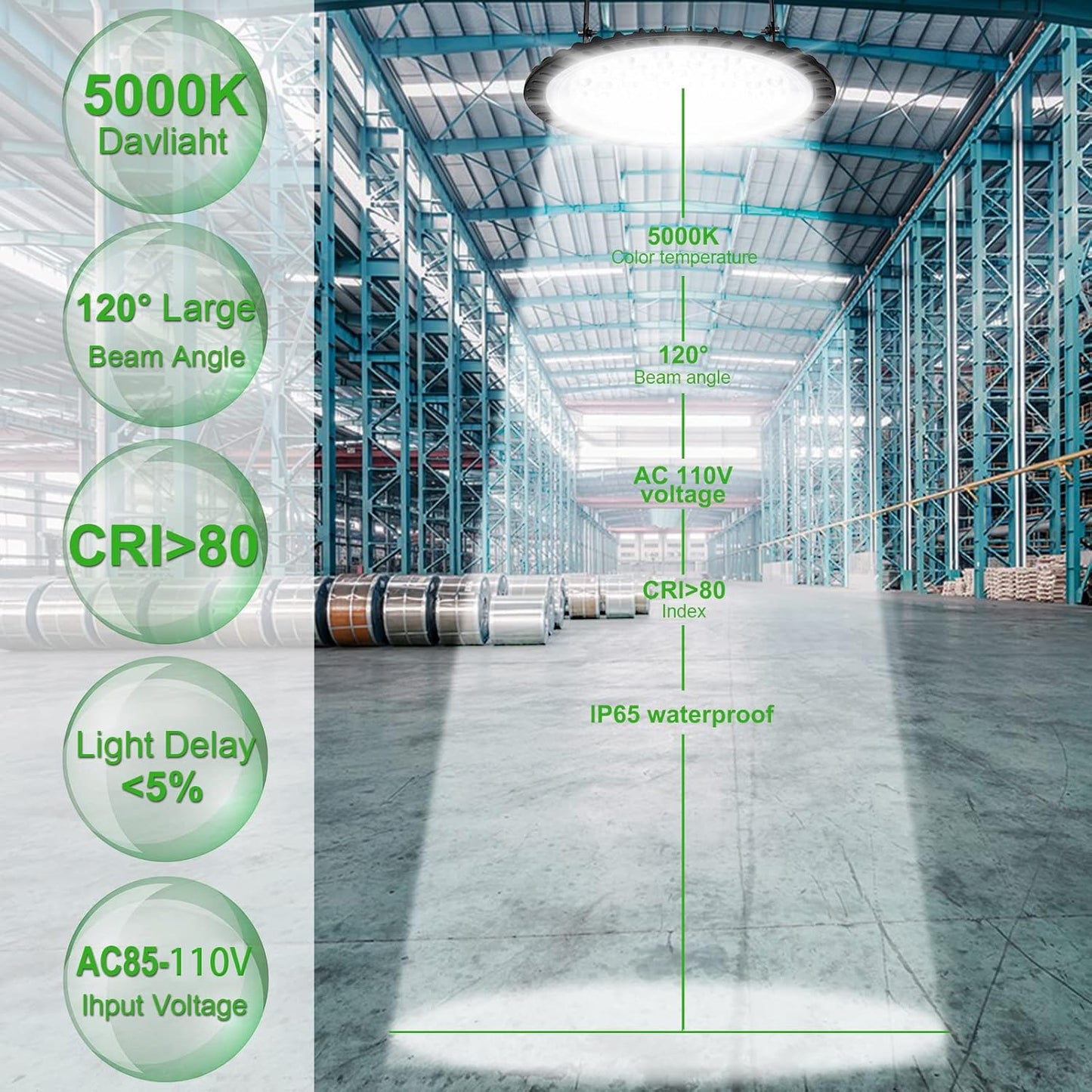 Viugreum 5 PACK 300W UFO LED High Bay Light, 30000LM 6500K Daylight White LED Warehouse Lighting, IP65 Waterproof Commercial Bay Lighting for Garage Barn Workshop Wet Location