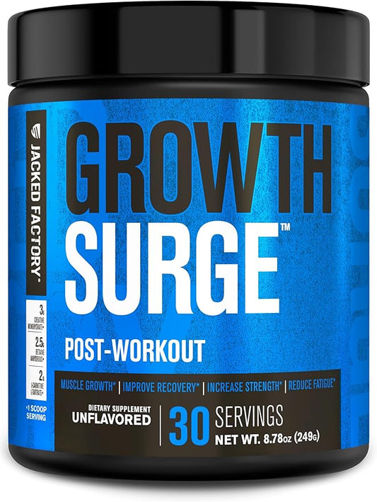 Jacked Factory Growth Surge Creatine Post Workout Powder w/L-Carnitine, Daily Muscle Builder & Recovery Supplement with Creatine Monohydrate, Betaine, L-Carnitine L-Tartrate - 30 Servings, Unflavored