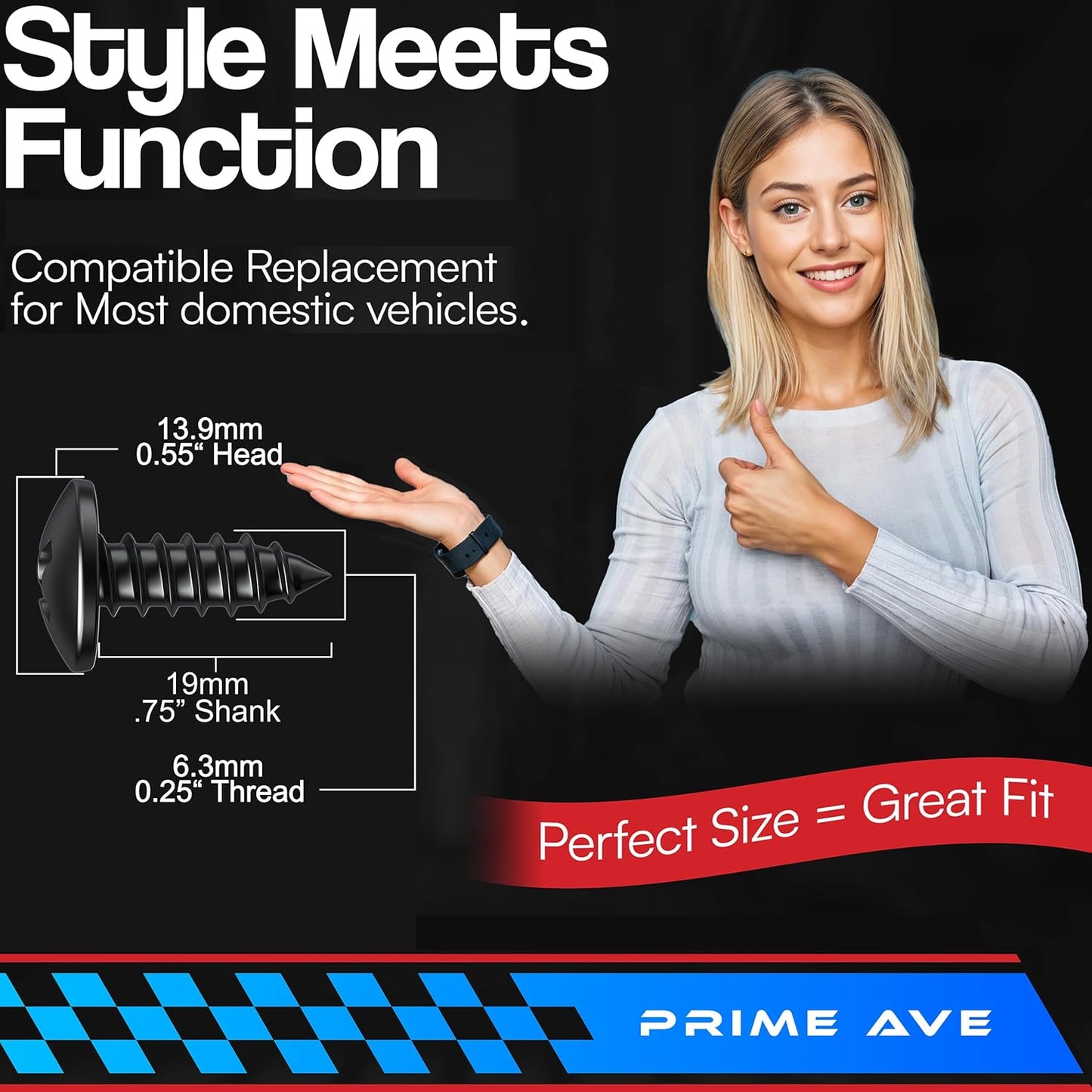 Black Oxide Stainless Steel License Plate Screws for License Plates, Frames, Covers- RustProof Licence Plate Screw Set for Front/Rear - Compatible w/Buick Cadillac Chevrolet GMC (Pack of 8)