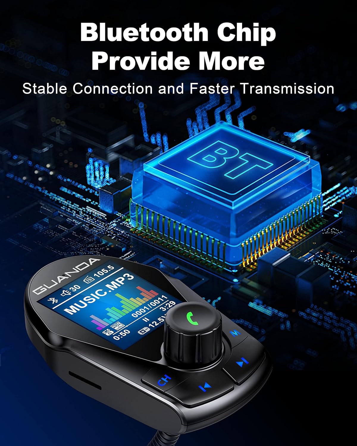 Bluetooth FM Transmitter (Upgraded Version) in-Car Wireless Radio Adapter Kit W 1.8" Color Display Hands-Free Call Fast Charging 18W and Smart 2.4A Dual USB Ports, TF Card MP3 Player