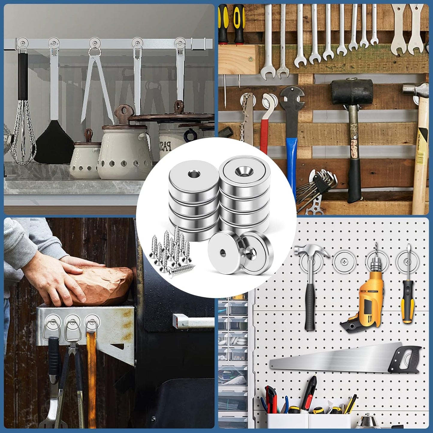 MIKEDE 70 LBS Magnets with Screw Holes, 6 Pack Force Neodymium Cup Magnets 25mm with Countersunk Hole and Steel Capsule, Powerful Industrial Strength Strong Magnet with Screws for Wall Mounting