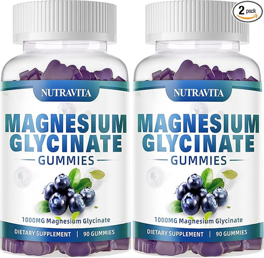 Magnesium Glycinate Gummies 1000mg with Magnesium L-Threonate,Chelated Magnesium Potassium Complex Supplement with VitD, B6, CoQ10, Calcium,Supports for Memory, Calm, Mood - 180 Gummies Blueberry
