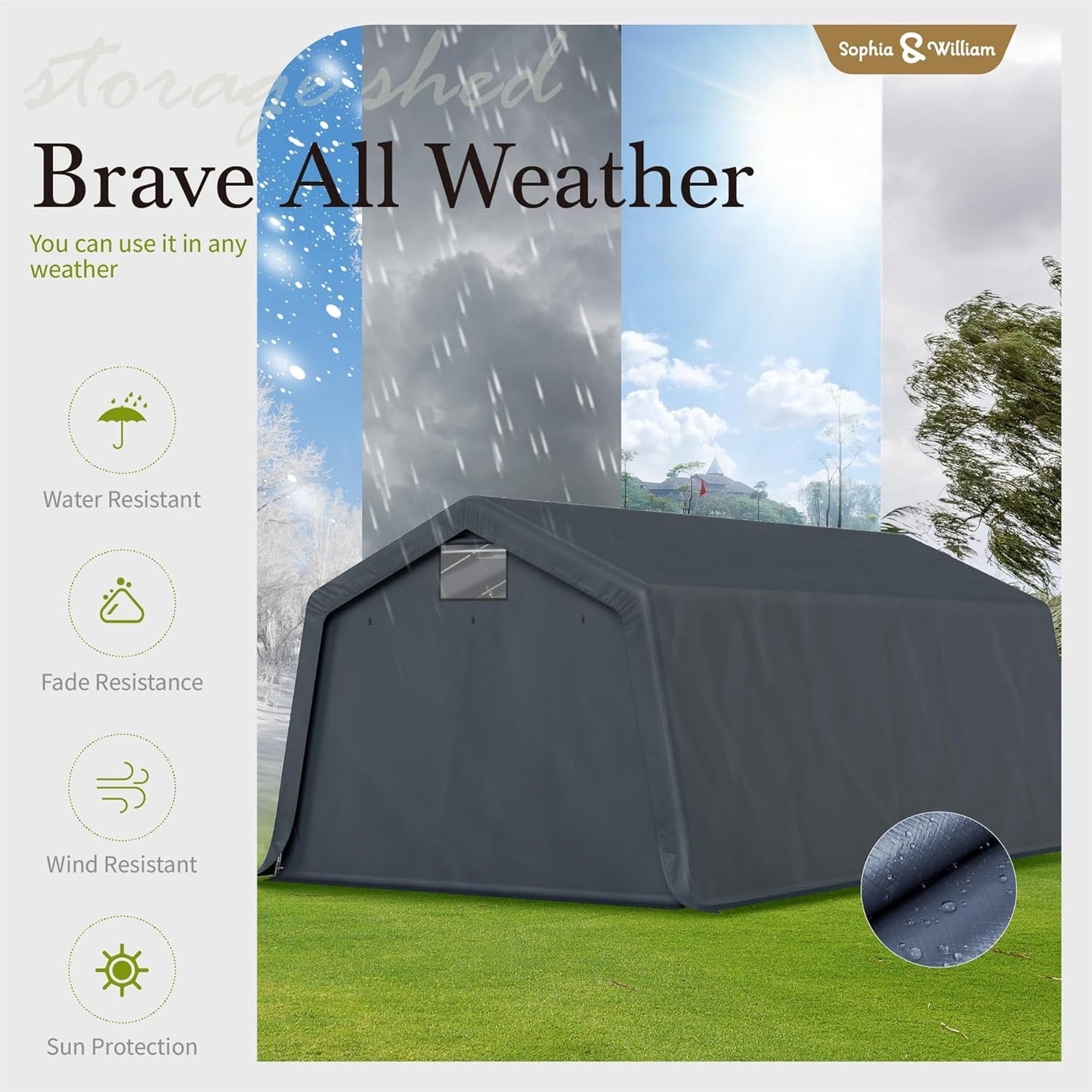 Sophia & William Carport Storage Shed 13x22 ft Portable, Heavy Duty Car Port Canopy Garage Shelter with Sidewalls and Roll Up Doors for Automobile Boat Motorcycle Bike, Gray