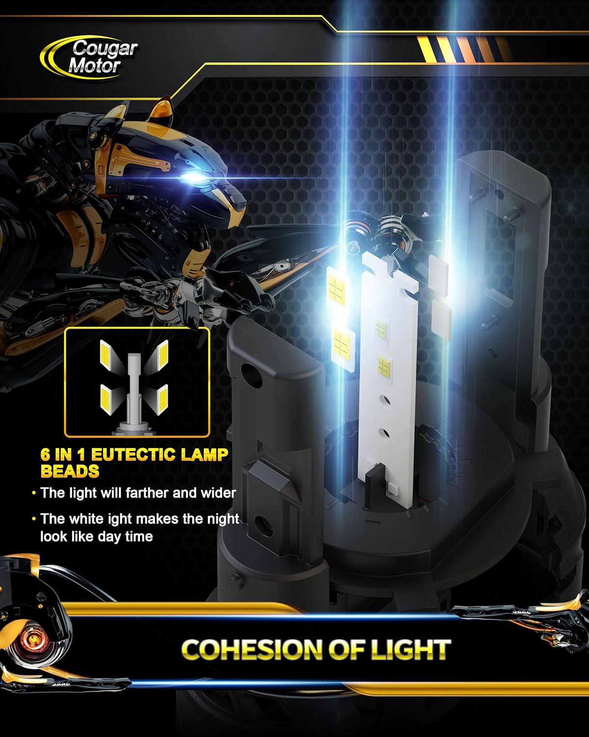 Cougar Motor H4 Bulbs, 9003 Fog Lights 6500K White Non-Polarity H4 Fog Bulb or Off-Road Use Plug and Play - Pack of 2