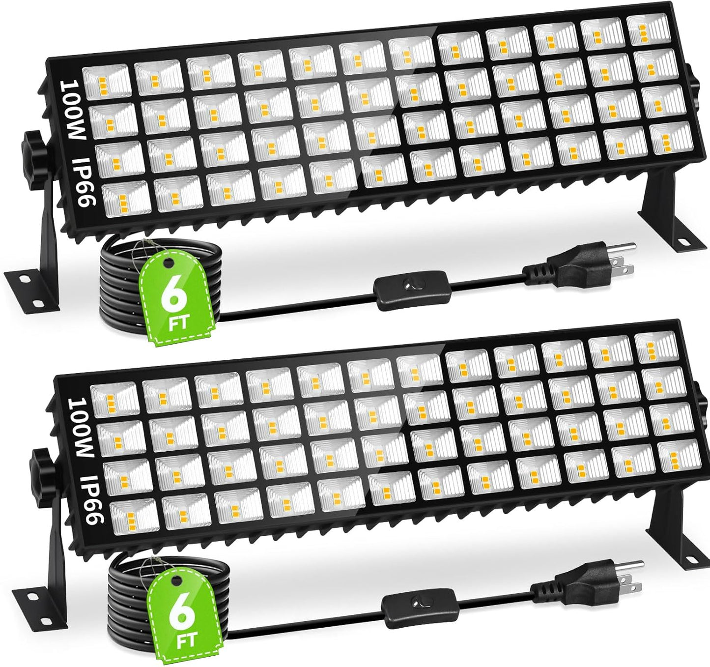 2 Pack LED Shop Lights, 100W 11000LM 3000K Warm White Plug in Garage Light with 6FT Power Cord, IP66 Waterproof Work Bench Shop Lights for Garage, Workshop, Warehouse, Outdoor, Yard, Garden