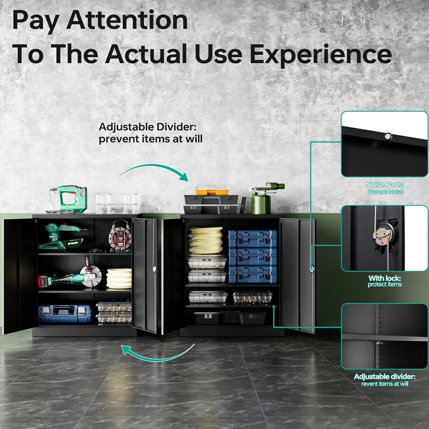 SISESOL Small Metal Storage Cabinet with Doors and Shelves,36 inch Black Locking Garage Cabinet,Lockable Short Steel Cabinets for Home,Office,Shop,Garage