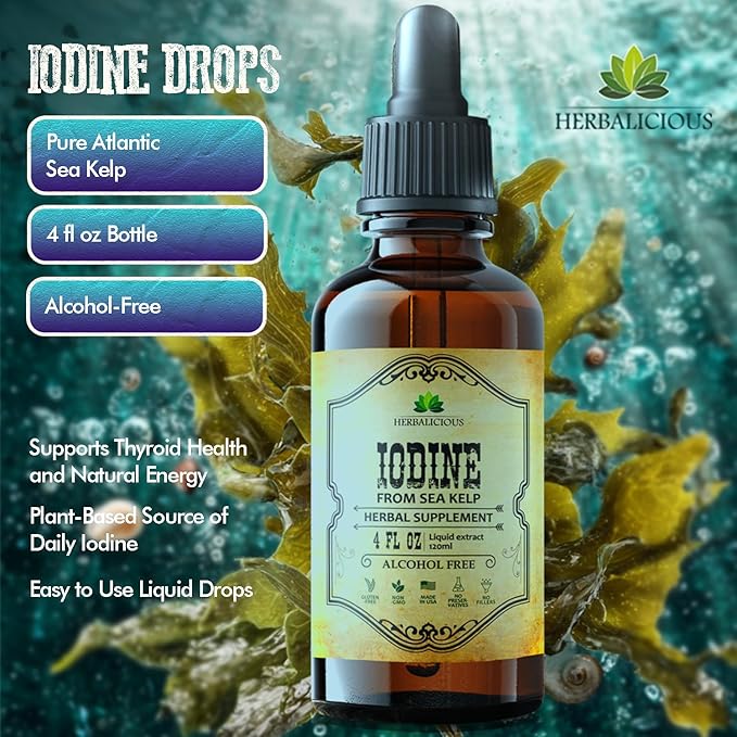 Iodine Drops – Natural Iodine Liquid from Sea Kelp – Thyroid Supplement for Energy, Digestion & Immune Support – Organic Non-GMO Formula – 4 fl oz