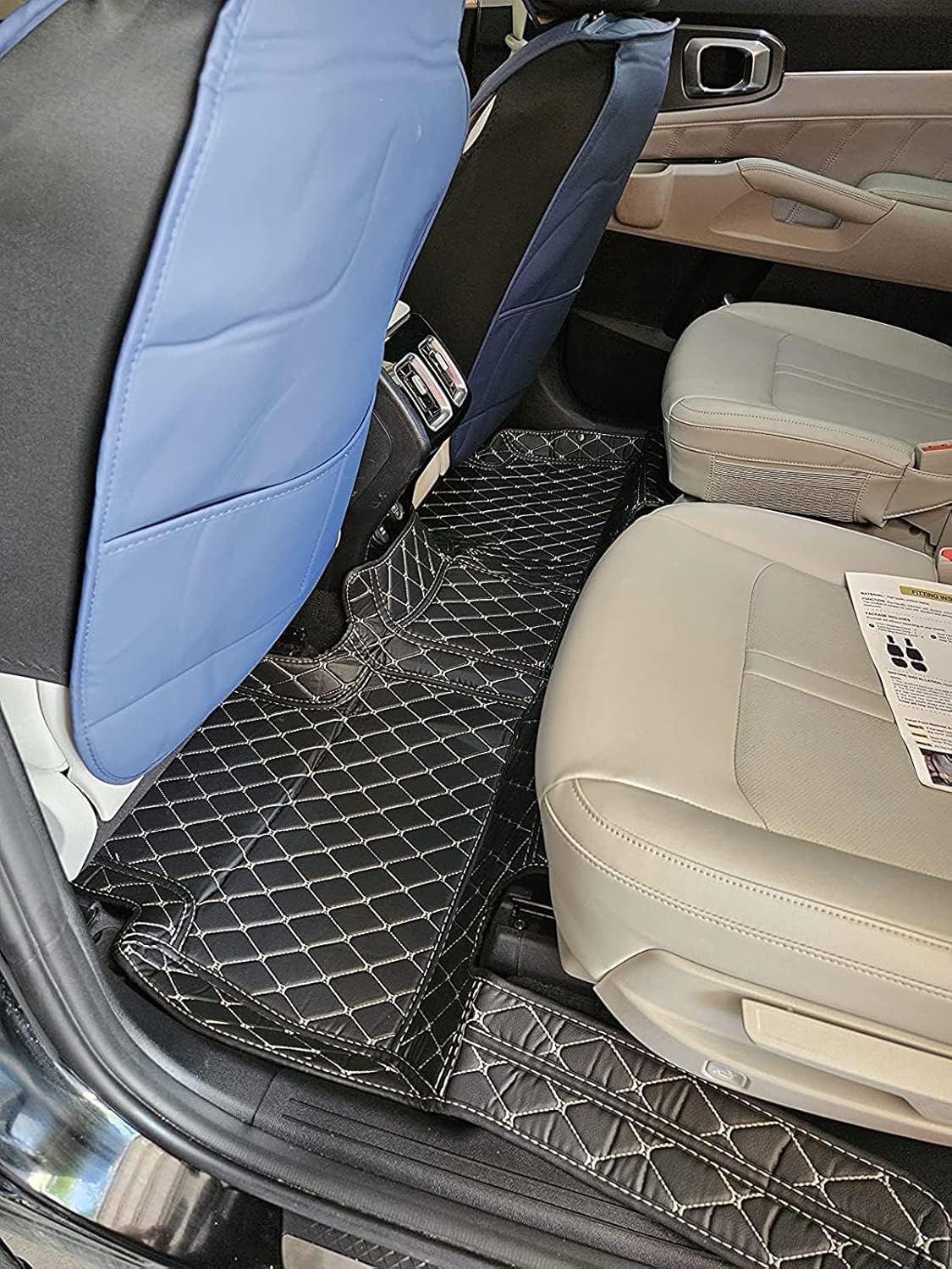 Custom Car Floor Mat Compatible with BMW Mercedes-Benz Toyota Cadillac Lexus Honda Infiniti Nissan Hyundai Kia Audi All Models Cars Sedans SUVs Automotive Mats (Black Beige Stripe)