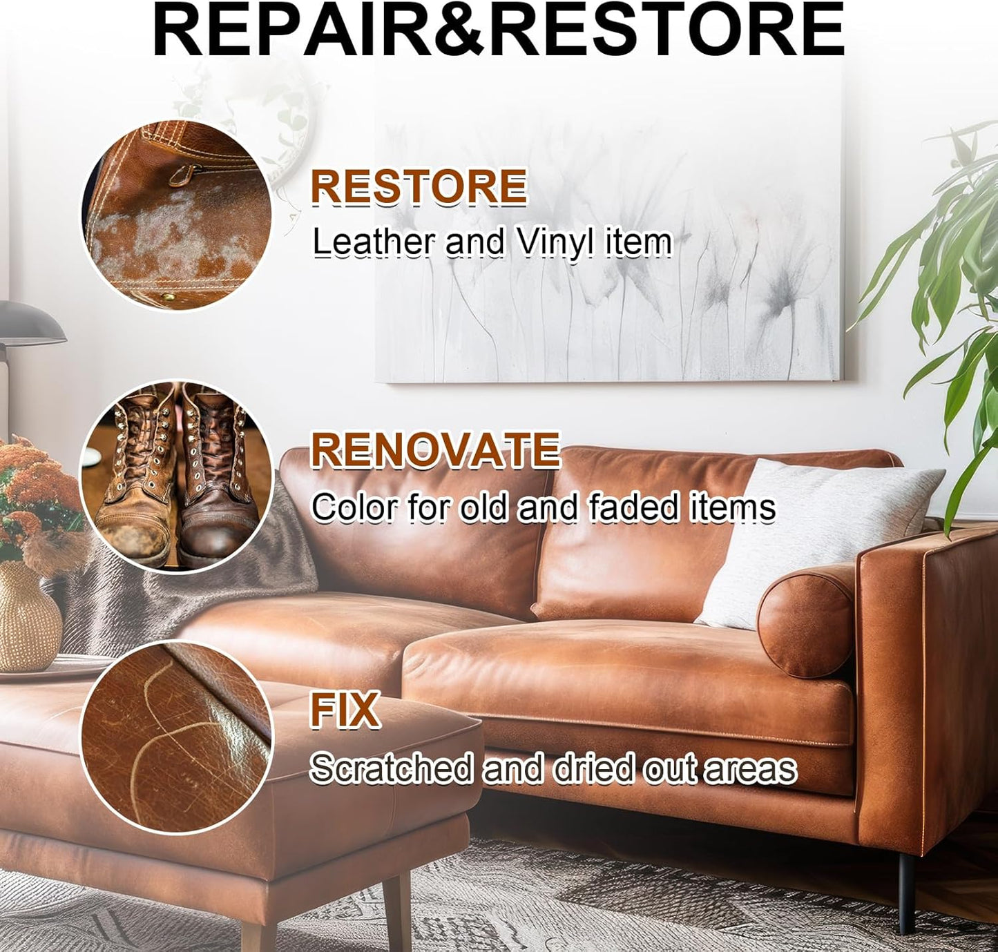 Leather Recoloring Balm Set,Leather Cleaner Restore Conditioner Mink Oil for Leather Repair Kit for Furniture Couches -Revives Repairs Scratches Leather Dye Furniture Polish (Dark Brown)