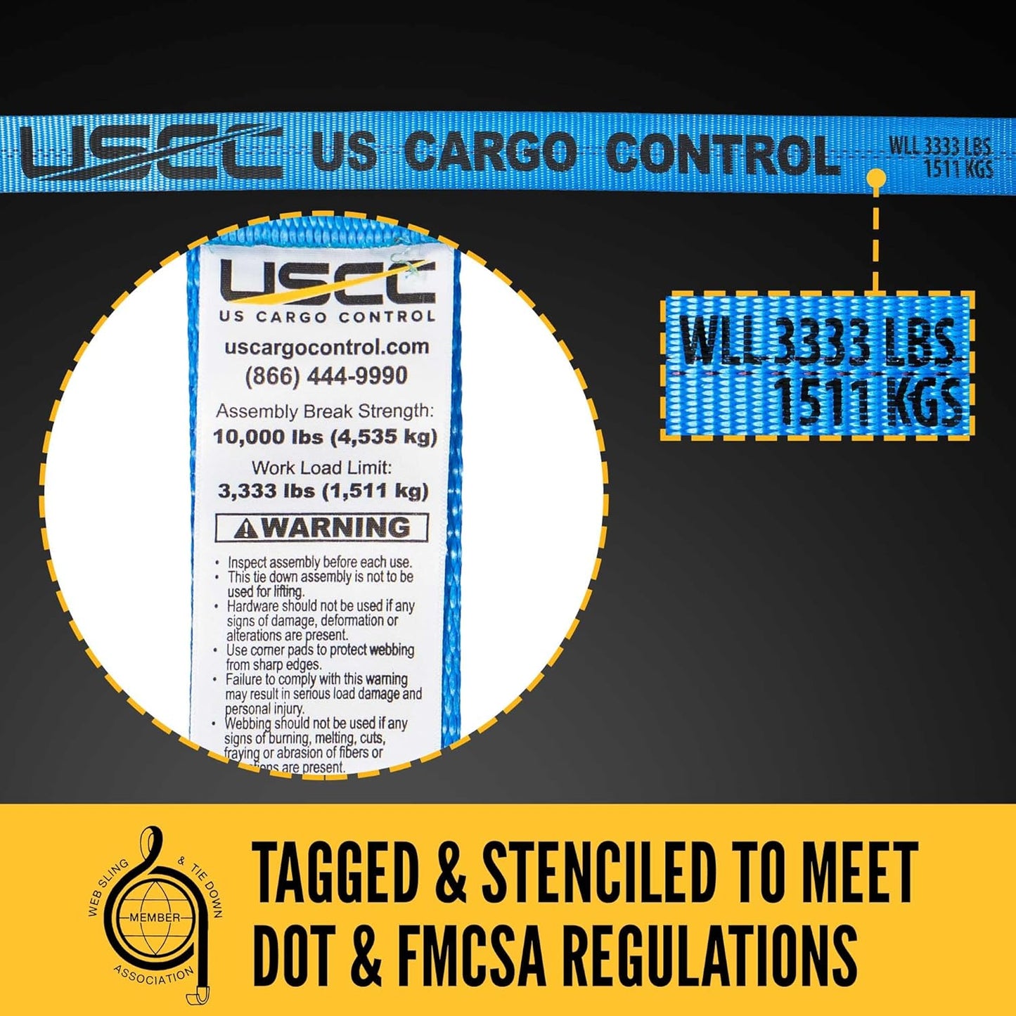 US Cargo Control 2 Inch Wide x 18 Foot Long Heavy Duty Ratchet Strap with J Hooks, Blue Weather Resistant Webbing, 3,333 Pound Working Load Limit