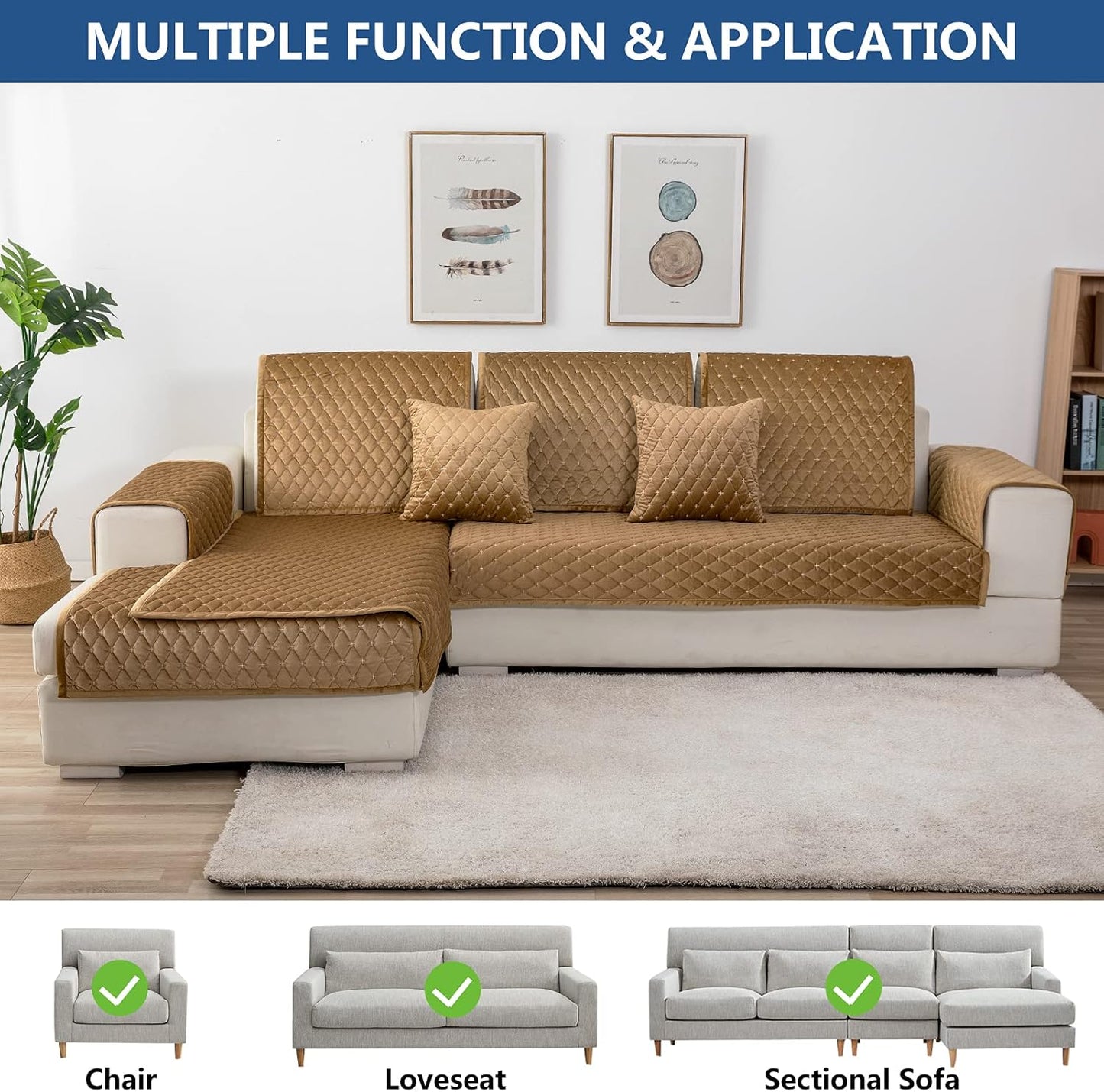 Eismodra Couch Cover,Sectional Couch Covers,Sofa Covers for 3 Cushion Couch,Anti-Slip Sofa Slipcovers for Dogs Cats Kids Loveseat Recliner L Shaped Armrest Backrest,Coffee 36''x47''(Only 1 Piece)