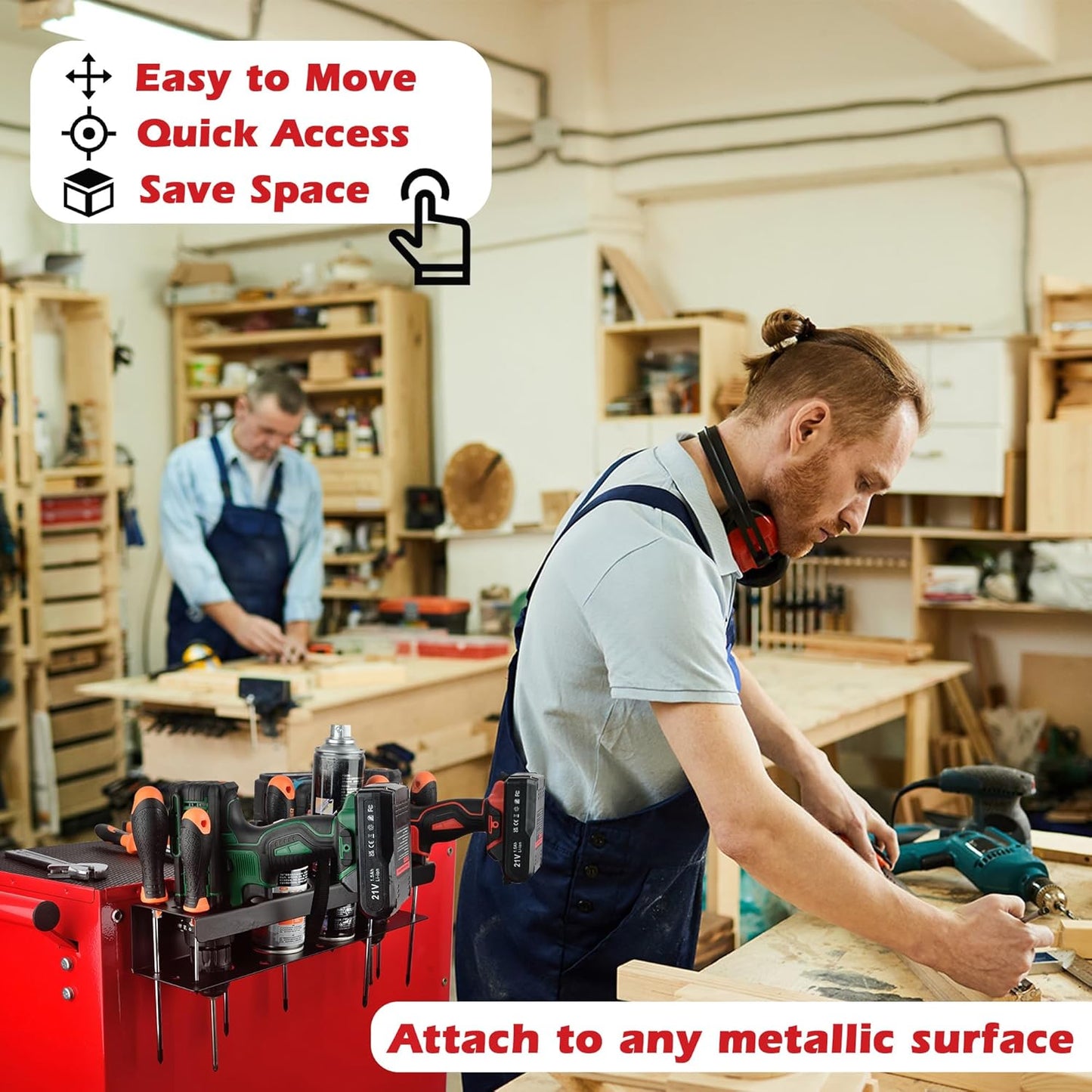 ULIBERMAGNET Power Tool Organizer Rack,Magnetic Heavy Duty Spray Bottle Holder,Wall Mount Metal Tool Rack with Screwdriver,Cordless Drill,Screw,Nail Storage,Utility Rack for Warehouse,Garage,Toolbox