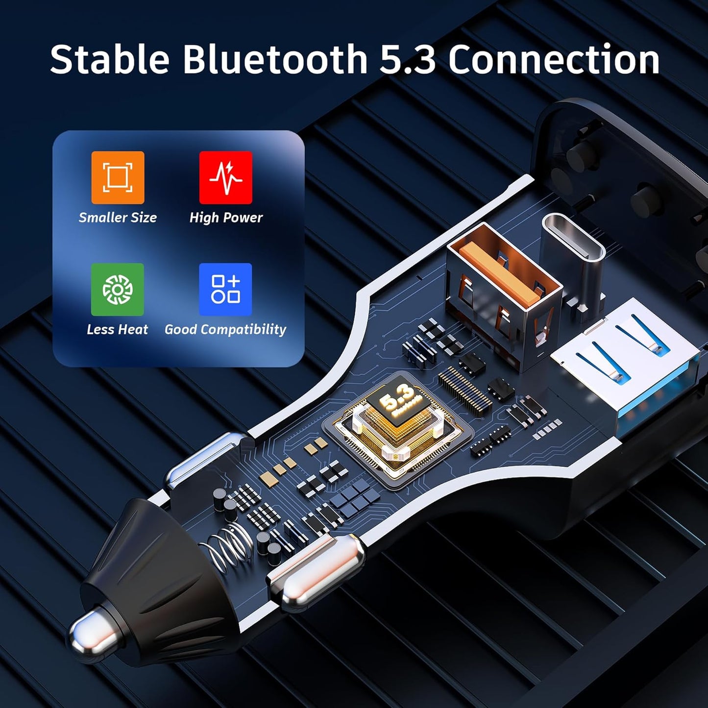 Bluetooth 5.3 FM Transmitter Car Adapter [PD36W & QC18W] [Fast Charging] Wireless Radio Adapter HiFi Bass Sound Hands-Free Calling LED Display with Light Switch Support Bluetooth/U Disk/TF Card