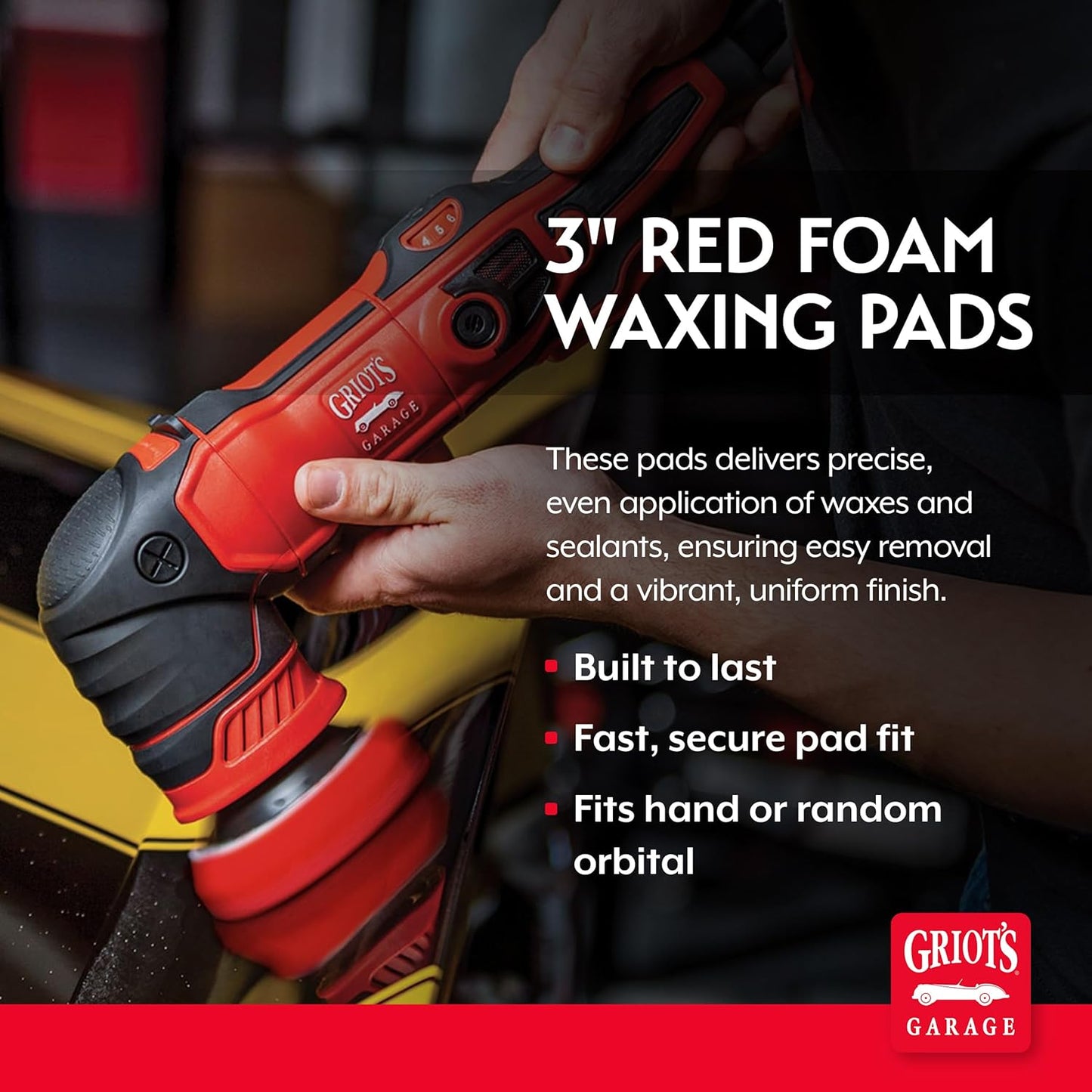 Griot's Garage 3” Red Foam Waxing Pads for Car Detailing, Polishing and Buffing Pads for Use with Waxes and Sealants, 11263, Set of 3