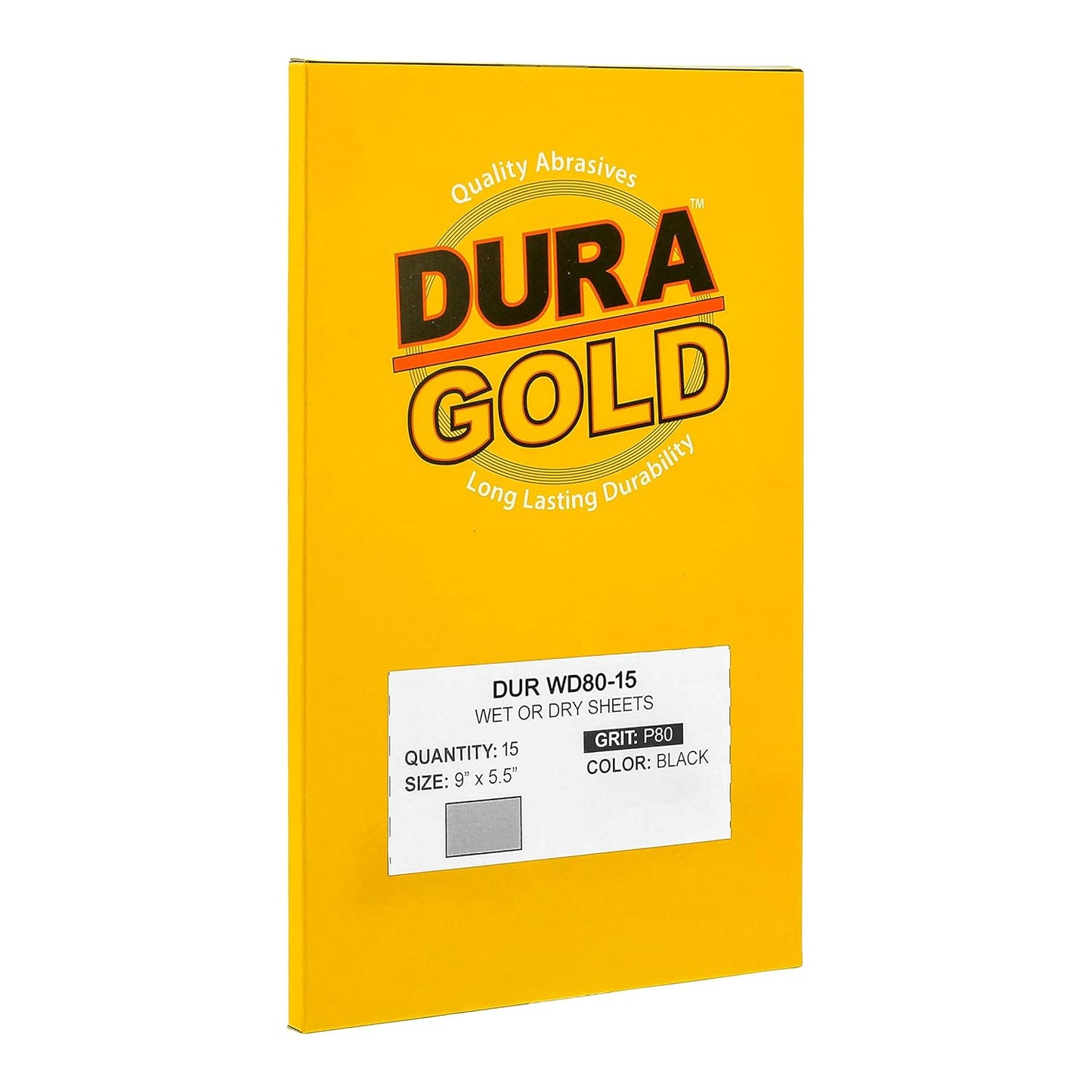 Dura-Gold Premium 80 Grit Wet or Dry Sandpaper Sheets, 5-1/2" x 9", Box of 15 - Coarse-Cut Sanding, Detailing, Polishing Automotive, Woodworking Wood Furniture, Metal Finishing, Hand Sand Block Sander