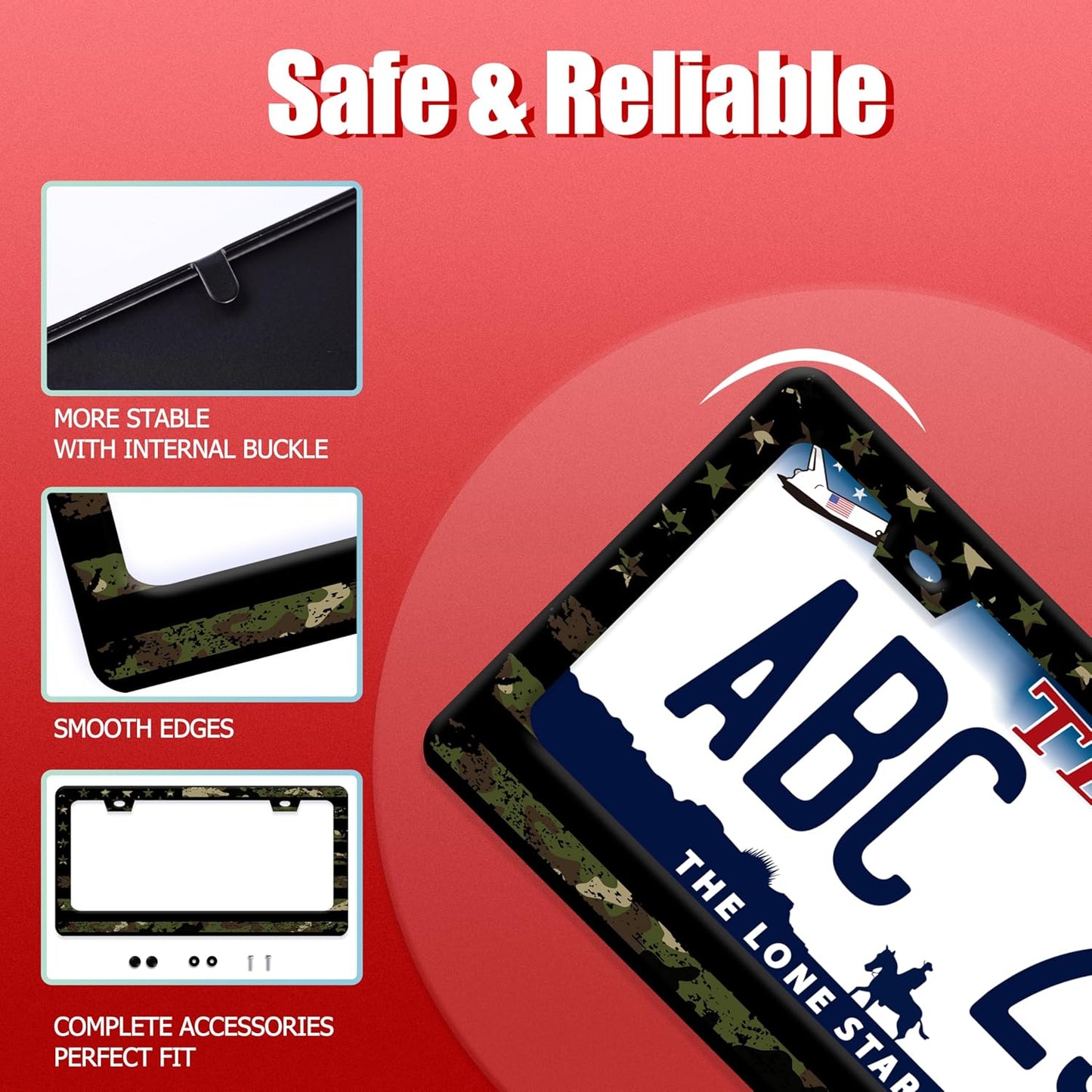 American Flag License Plate Frame Camo License Plate Frames Funny Auto Accessories Bracket Stainless Steel License Plate with Screws 6.3 x12.3 Inch