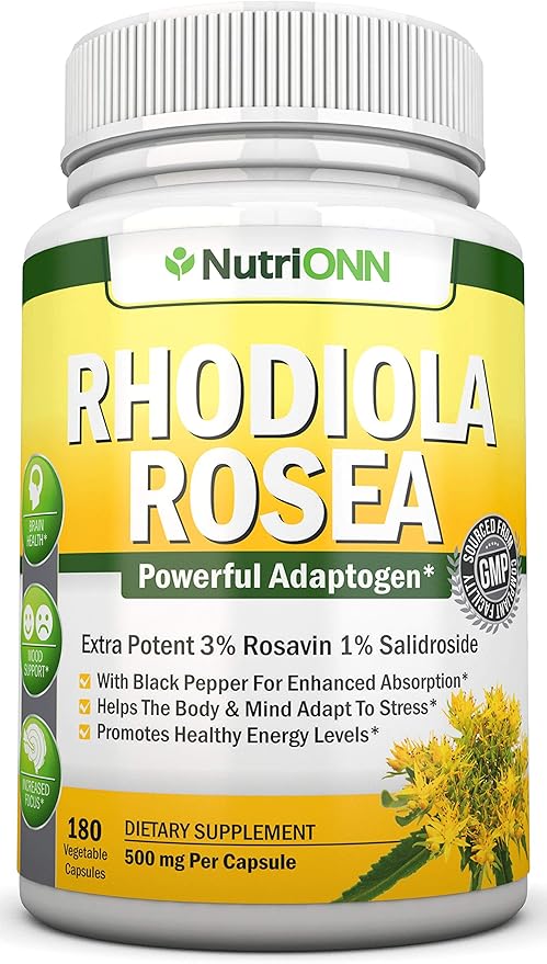 Rhodiola Rosea - 500mg - 180 Vegan Capsules - 3% Rosavin 1% Salidroside Extract - Non-GMO - with Black Pepper for Enhanced Absorption - 6 Month Supply - Supplement for Energy & Stamina