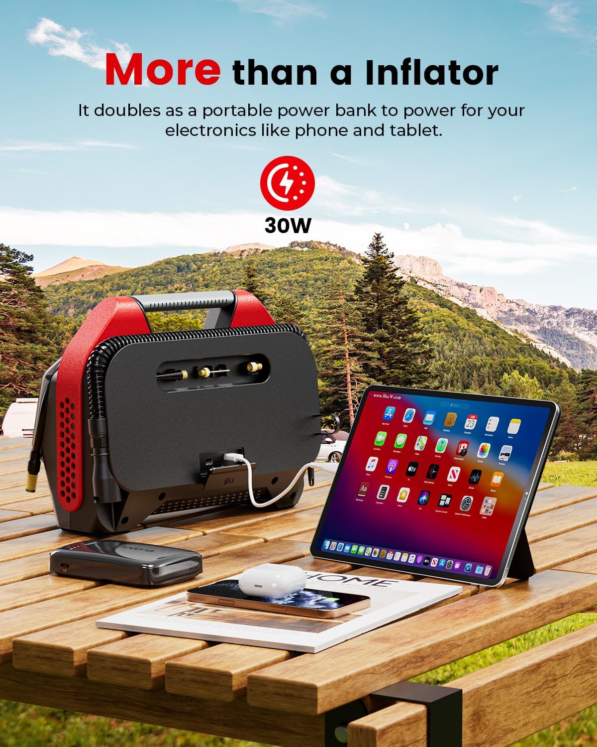 ETENWOLF VORTEX S6SE Cordless Tire Inflator Portable Air Compressor, 160 PSI Air Pump for Car Tires with 15600 mAh Battery, 100% Duty Cycle & Dual Cylinder, Air Pump for Heavy-duty Vehicle, Red