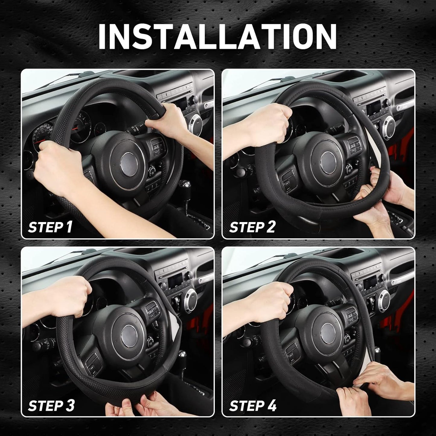 SEG Direct Car Steering Wheel Cover for F-150 Tundra Range Rover Large Size 15.5-16 inch (39.5-41cm) Black Breathable Microfiber Leather