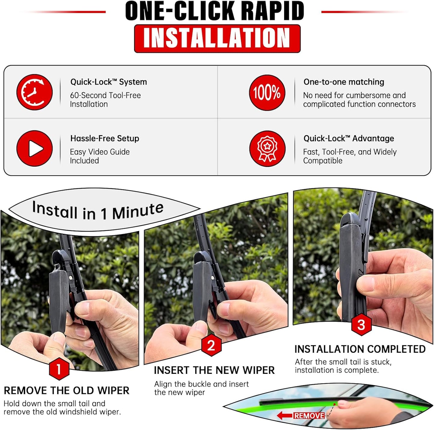 Windshield Wiper Blades Replacement for Buick Enclave 2012 2013 2014 2015 2016 2017 Original Factory Quality Front Rear Wipers Blade Set for My Car - 24" 21" 12" (Pack of 3)