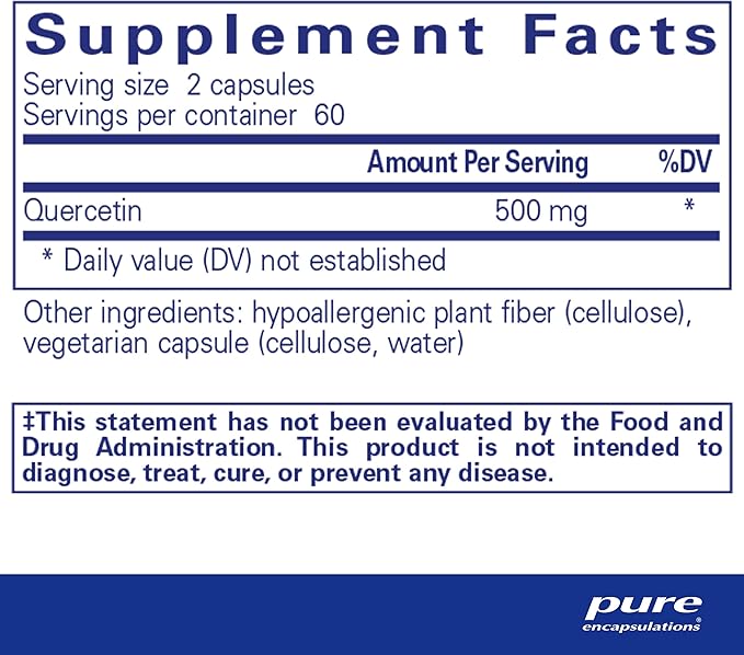 Pure Encapsulations Quercetin - 500 mg - Immune Support, Cellular Health & Heart Health - Antioxidant Supplement - Gluten Free & Non-GMO - 120 Capsules