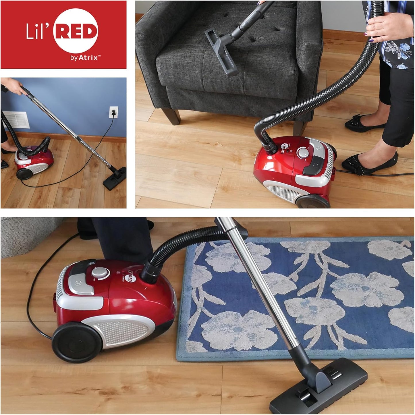 Atrix Red Lil Portable Canister Vacuum Cleaner with 2-Quart HEPA Filter & Variable Speed Motor – Premium Bundle for Home & Carpet Cleaning, Includes Accessories