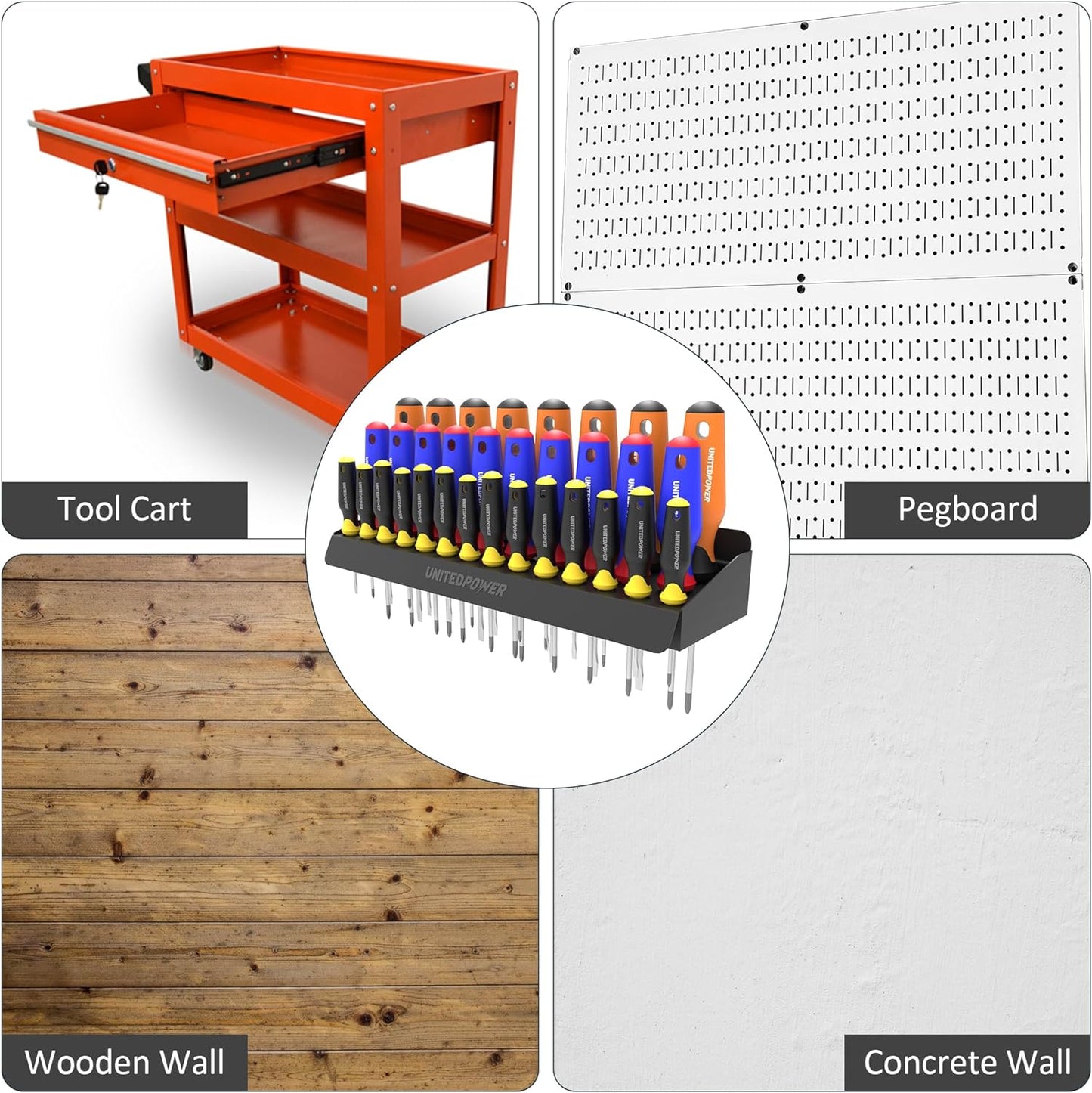 UNITEDPOWER Screwdriver Holder, Wall Mount Storage Rack Organizer for Workshop, Shed, Garage, Home, Stores up to 32 Screwdrivers or Small Tools