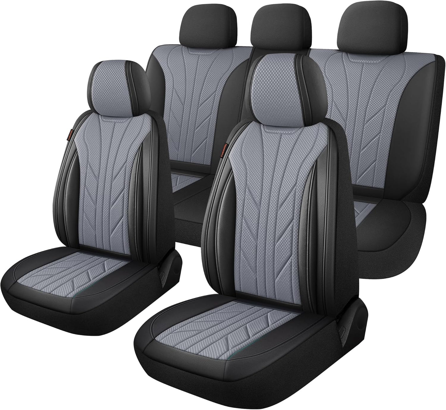 CAROMOP Luxury Faux Leather&Fabric Car Seat Covers Full Set with Breathable 3D Foam Back Support,Universal Comfortable Seat Covers for Cars,Trucks,SUVs, Front Armrests Compatible(5-Seat Black/Grey)