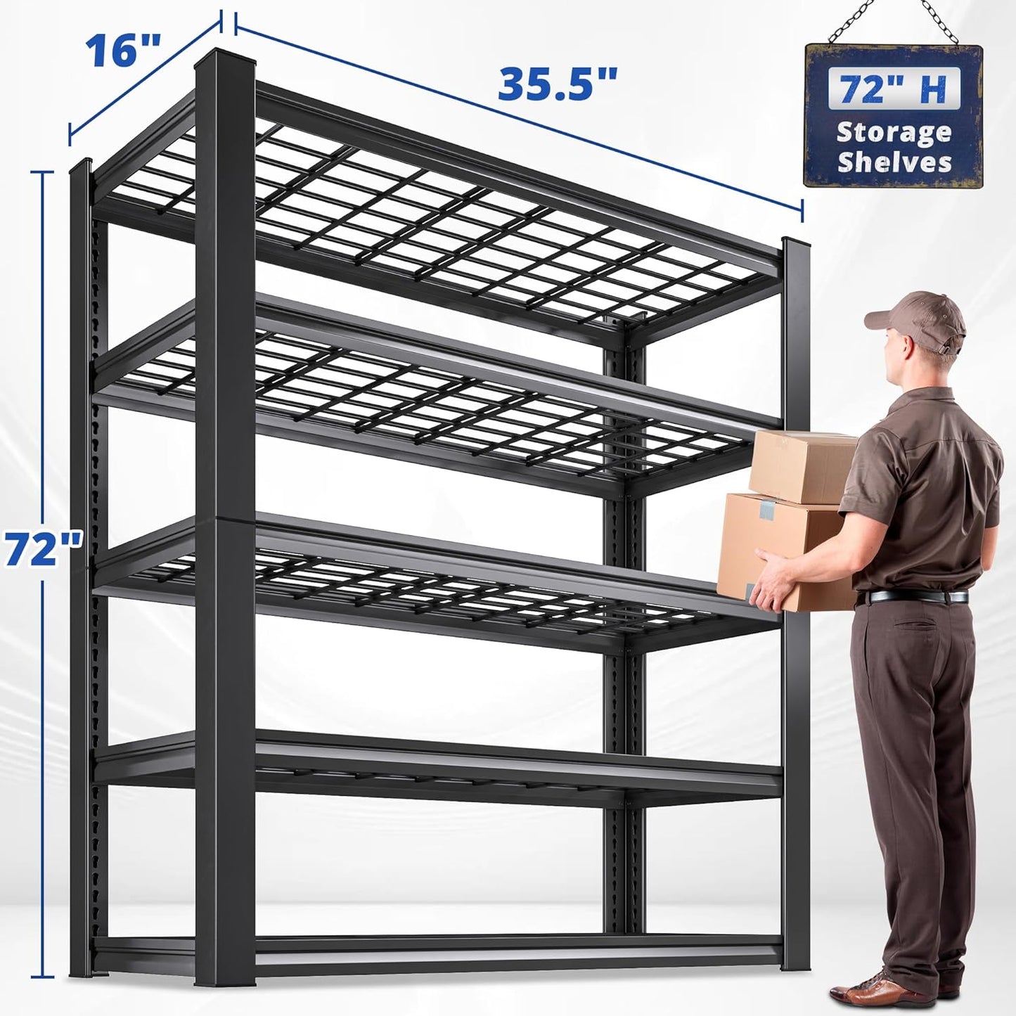 REIBII 3010LBS Storage Shelves 72" H Garage Shelving Heavy Duty Metal Shelving 5 Tier Adjustable Metal Shelves for Storage for Pantry Kitchen Basement 72" H x 35.5" W x 16" D, 2 Pack