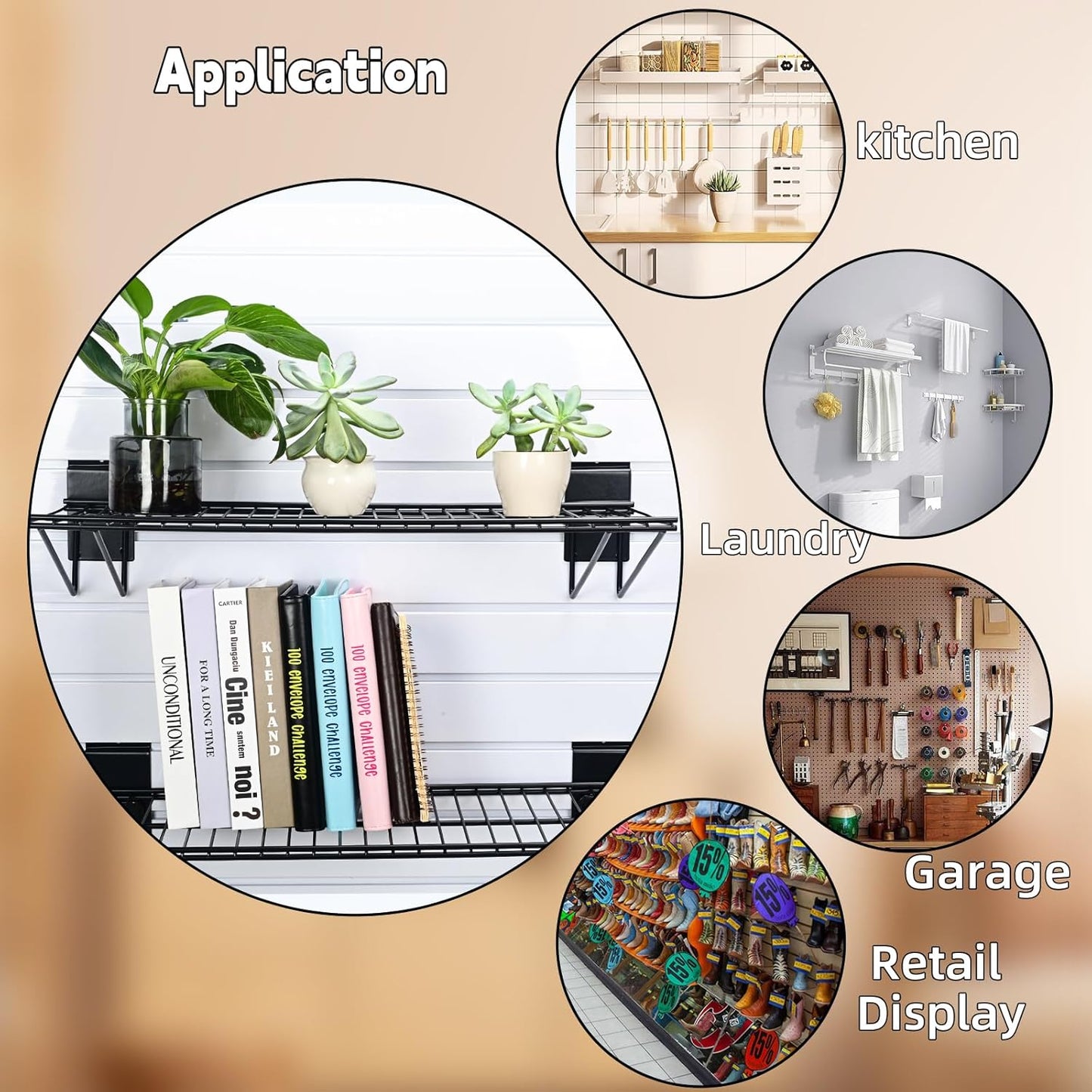 Slatwall Shelves, Slat Wall Accessories, Slat Wall Wire Shelf, Heavy Duty Garage Storage Slatwall Shelf(24-Inch Width,6 Pack)