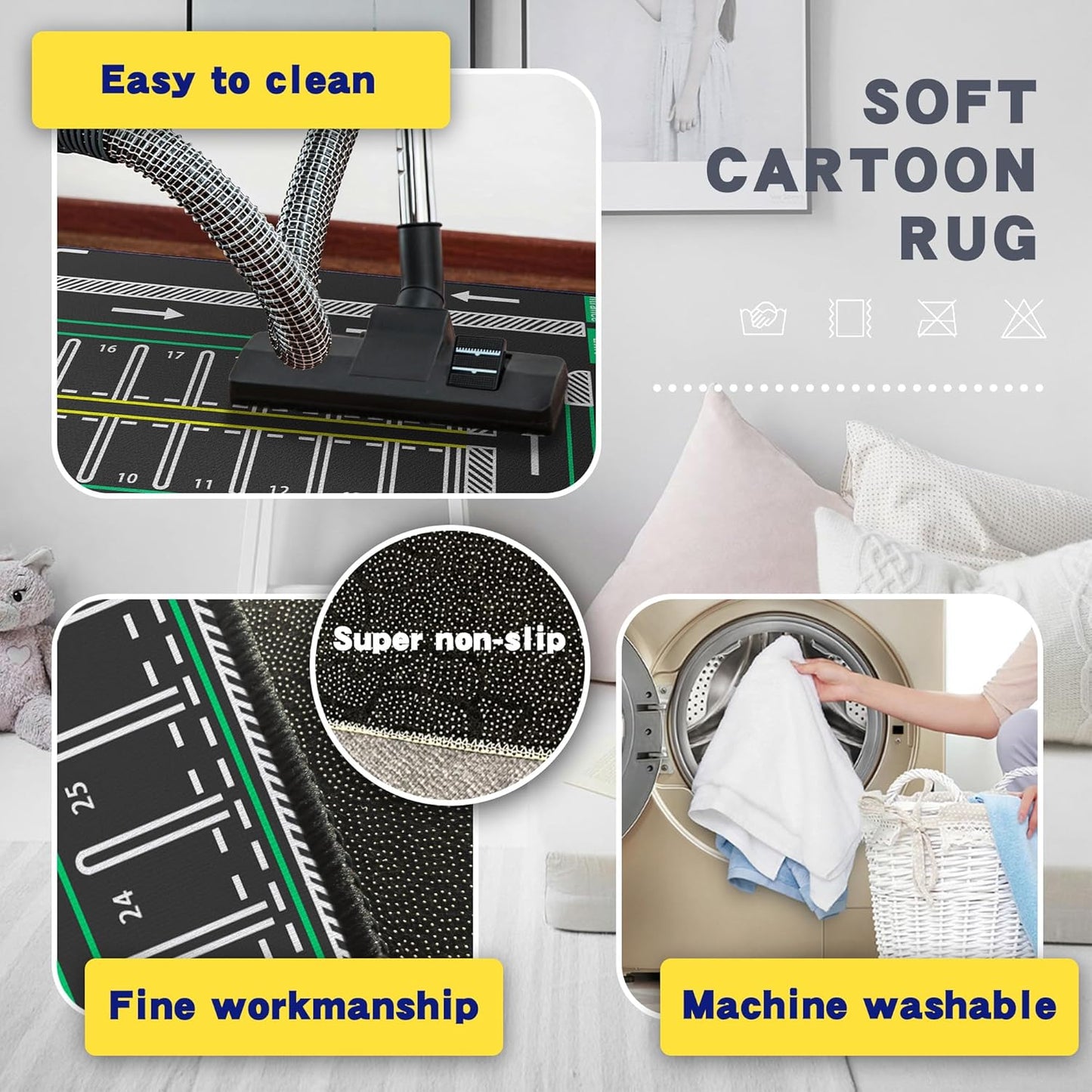 Play Mat 5'x 6'6" Traffic System Playmat Car Rugs for Toy Boys Carpet City Pretend Play Carpet Educational Road Traffic Play Mat for Bedroom Play Room Non-Slip Washable