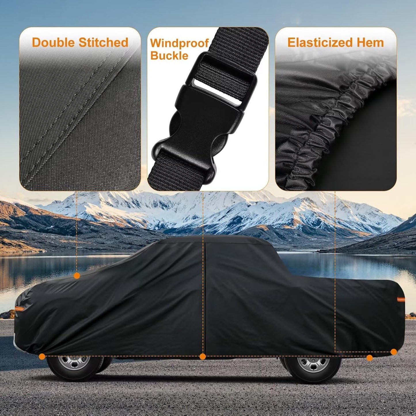 Kayme Truck Cover Custom Fit Nissan Titan(2004-2015) King/Crew Cab Short Bed. Full Exterior Heavy Duty Outdoor Pickup Truck Car Cover Waterproof All Weather.Car Tarp for Wind Sun Dust Protection.Black