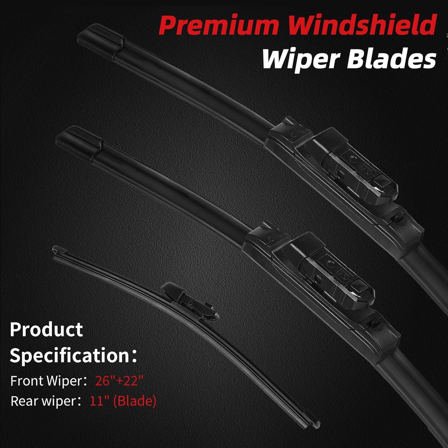 OTUAYAUTO Premium Windshield Wiper Blades - Replacement for Volkswagen VW Atlas 2018-2024-Precision Fit, All-Weather Performance, Front and Rear Wiper Blades, Top Lock - 26"+22"+11" (Pack of 3)