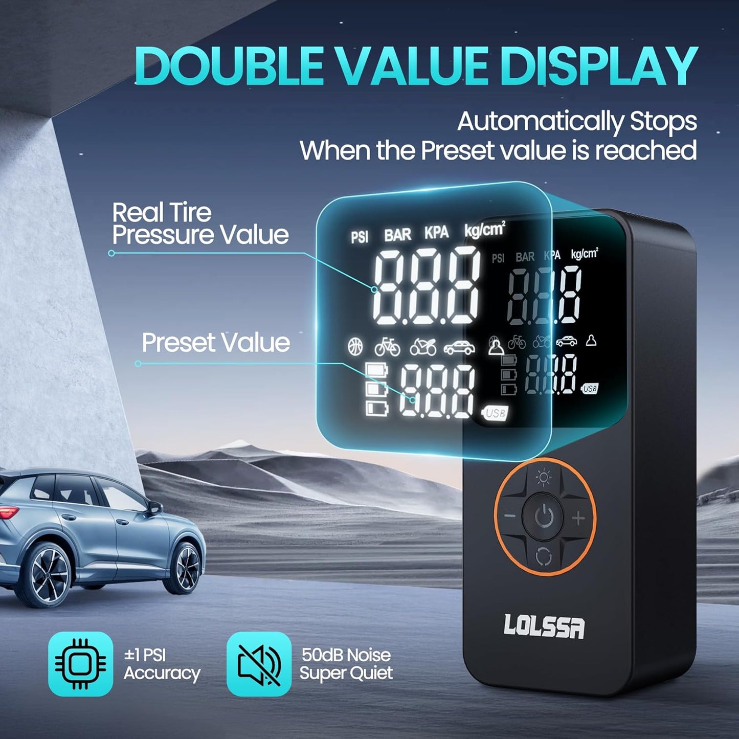 Tire Inflator Portable Air Compressor-Air Pump 20000mAh & 150PSI Cordless Electric for Car, Motorcycle, Bike, Ball, with Tire Gauge Pressure, Dual-Use Type (Orange)