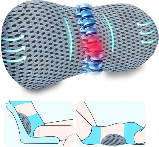 Lumbar Support Pillow, Memory Foam Back Support Pillow for Office Chair, Car Seat, Gaming Chair, Recliner and Bed, Neo Cushion for Low Back Pain Relief (Mesh, Gray)