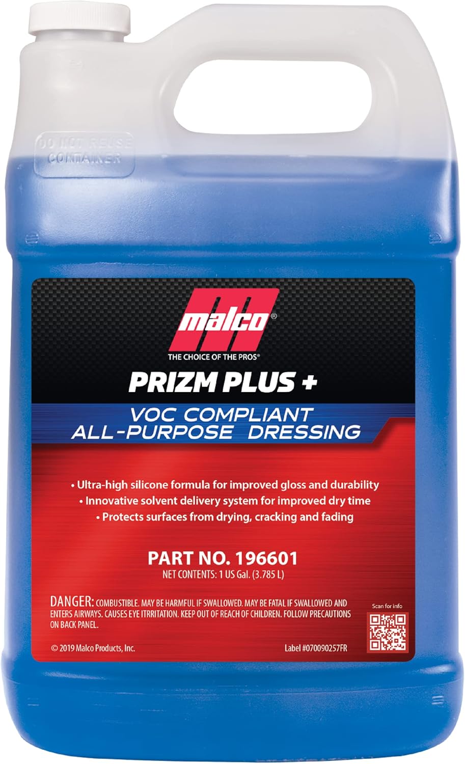 Malco Prizm Plus All-Purpose Dressing – Ultra High Silicone Formula Gives Superior Shine and Durability to Interior Rubber and Vinyl Surfaces/Protects Against Fading and Cracking/1 Gallon (196601)