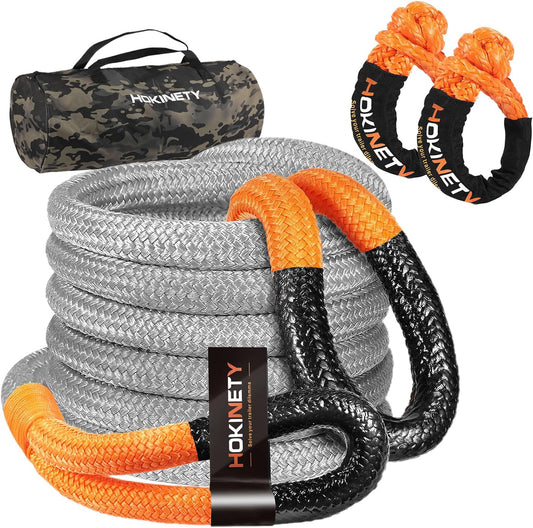 Kinetic Recovery Tow Rope: 1-1/8" x 30ft 48000LBS Snatch Strap with Soft Shackles Heavy Duty Offroad Towing Straps Kit for Trucks SUV UTV ATV Tractor Car Jeep - Gray