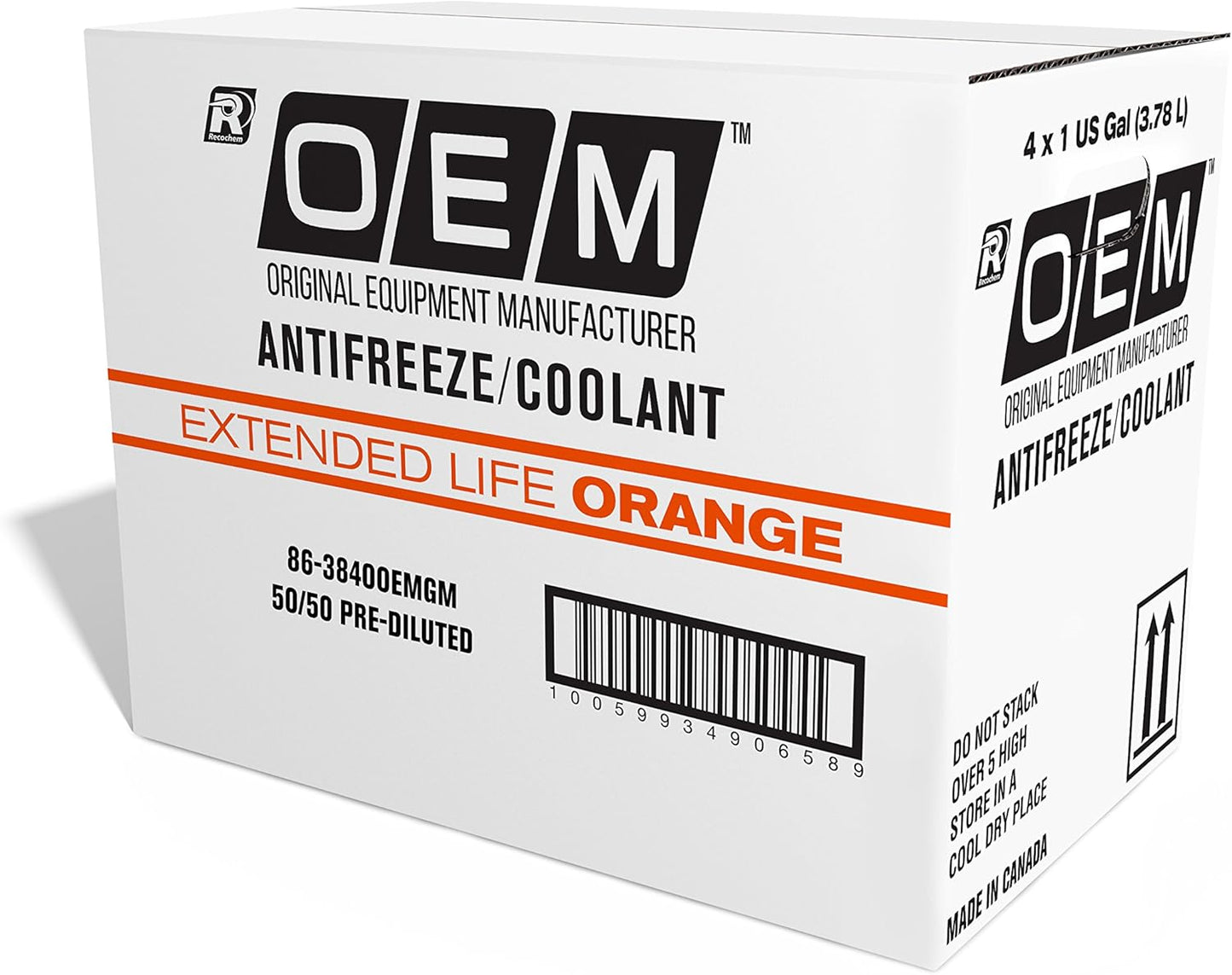 OEM Recochem American Vehicles Premium Antifreeze 50/50 Extended Life Coolant Orange, 1 Gallon, 4 Pack