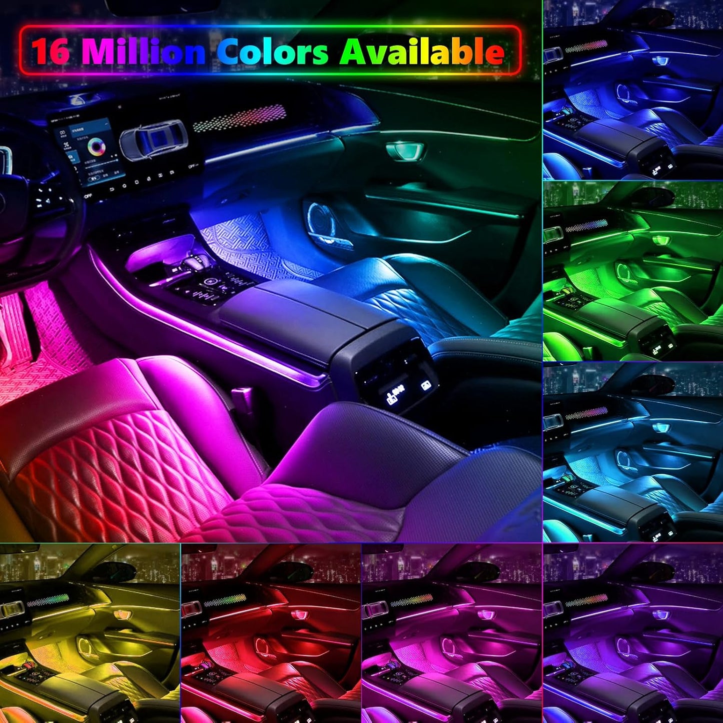 Acrylic Interior Car LED Strip Light, Car Neon Light with APP Control,16 Million Dreamcolor Sound Activated Car Accessories Car Ambient Light Kit with RGB 18 in 1 and 213 Modes 175 inches 593 LED