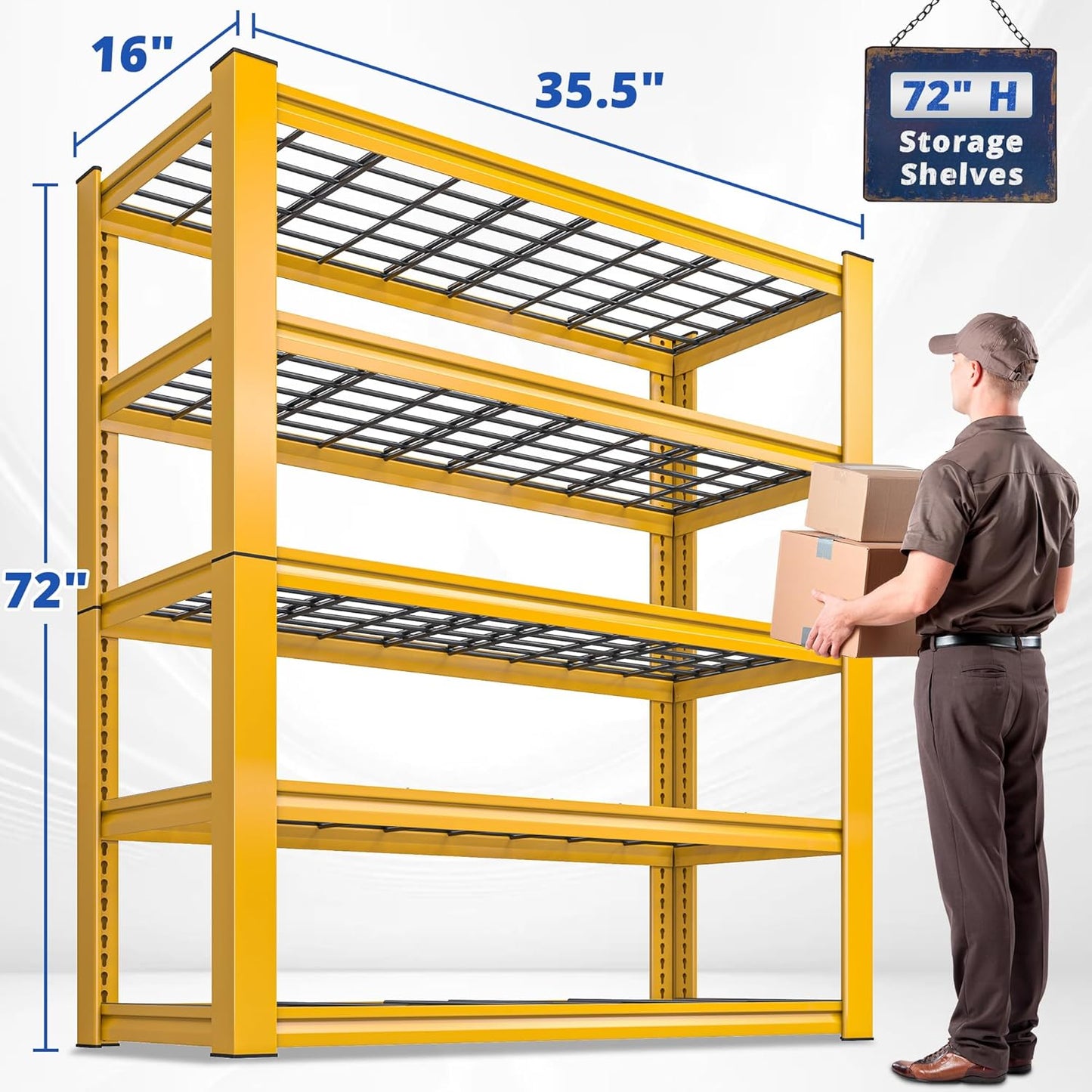 REIBII 72''H Garage Shelving 3010 LBS Storage Shelves Adjustable Metal Shelving 5 Tier Metal Shelves for Storage Industrial Shelf for Pantry Kitchen Basement 72" HX35.5 WX16 D