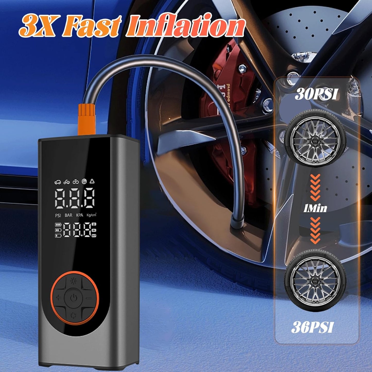 Tire Inflator Portable Air Compressor 150PSI Air Pump for Car Tires with Tire Pressure Gauge Cordless 10000mAh 3X Faster Portable Tire Inflator for Car,Bikes&Motorcycle Tires, Balls