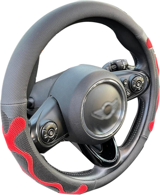 PINCTROT Large Size Comfy Grip Steering Wheel Cover, Anti-Slip Design, 15.5-15.75 Inch(Silicone Red)