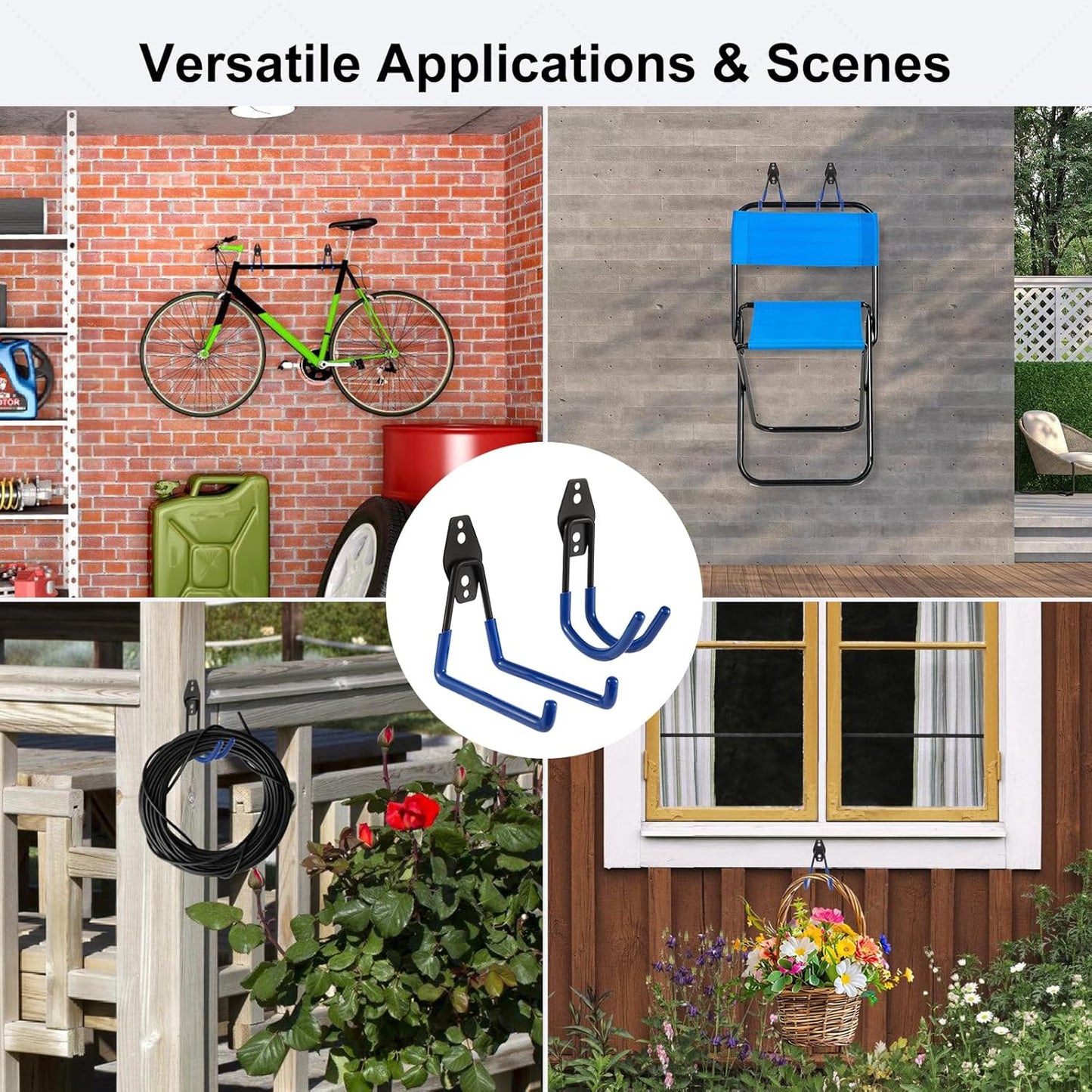 Steel Garage Hooks Wall Tool Organizer, 12 Pack Garage Storage Hook Heavy Duty Utility Storage Hangers Blue for Ladders, Ropes, Garden Tools