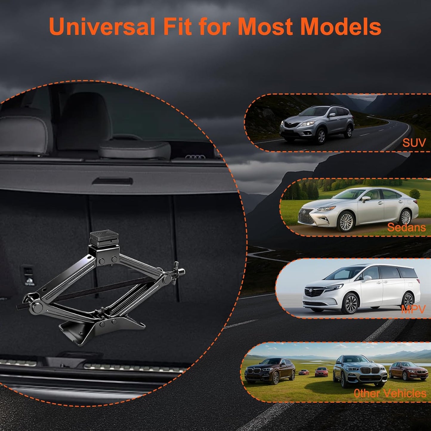 Scissor Jack, 2.5T(5512 Lbs), High-Strength Car Jack and Stand Kit with Rubber Pad, Tire Changing Kit with Ratchet Handle and Lug Wrench, Universal Vehicle Emergency Set for Various Models