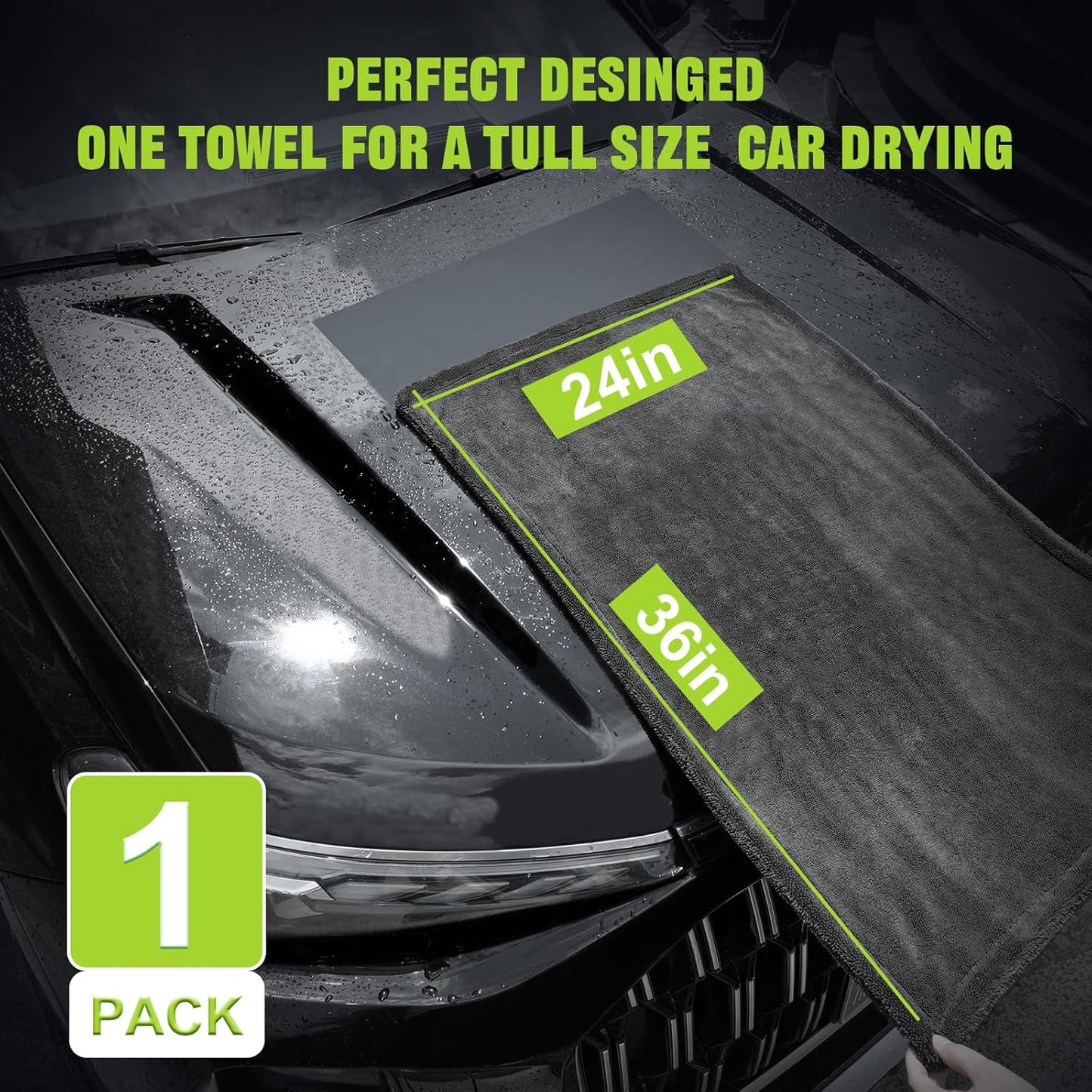 2 Pack 1300 GSM Car Drying Towel, Microfiber Towels for Cars - 36" x 24" & 16" x 16", Ultra-Absorbent, Streak Free, Premium Double Twisted-Loop Microfiber Cleaning Cloth with Car Wash Mitt