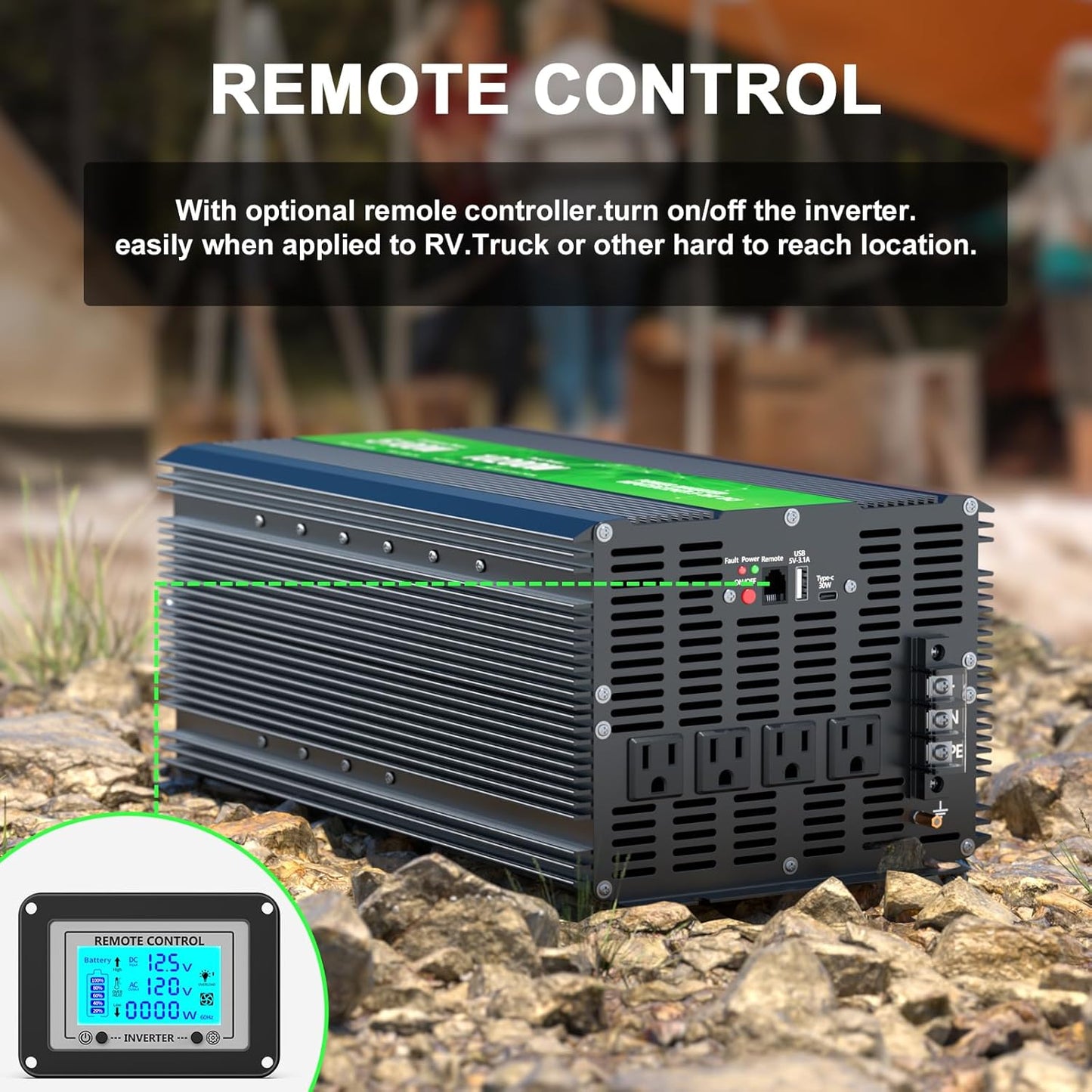 5600W Power Inverter,Peak Power 11200W 12V DC to AC 110120V,Remote Control with 4AC Outlets and3.1USB Port,LCDDisplay for Outdoor Activities,Emergency