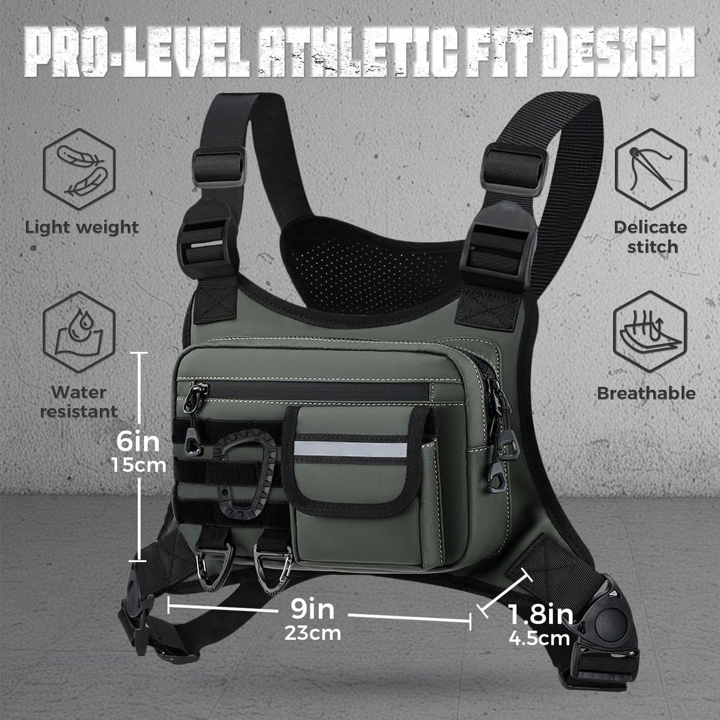 Outdoor Chest Bag For Men, EDC Chest Pack With Built-In Phone Holder, Lightweight Chest Rig Pouch