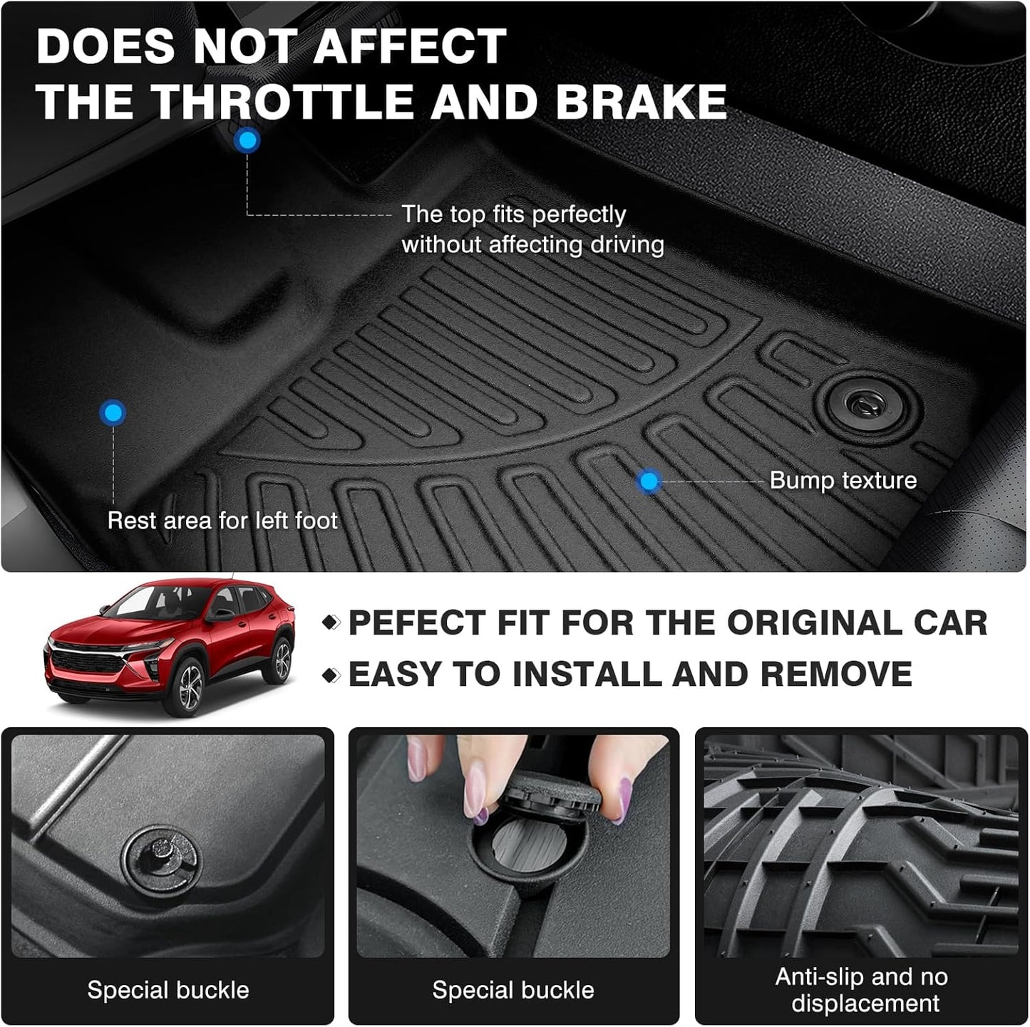 Powerty Floor Mats for 2024 2025 Chevrolet/Chevy Trax Accessories All Weather Floor Liner 3D TPE 1st & 2nd Row Floor Mat Heavy-Duty Floor Liners