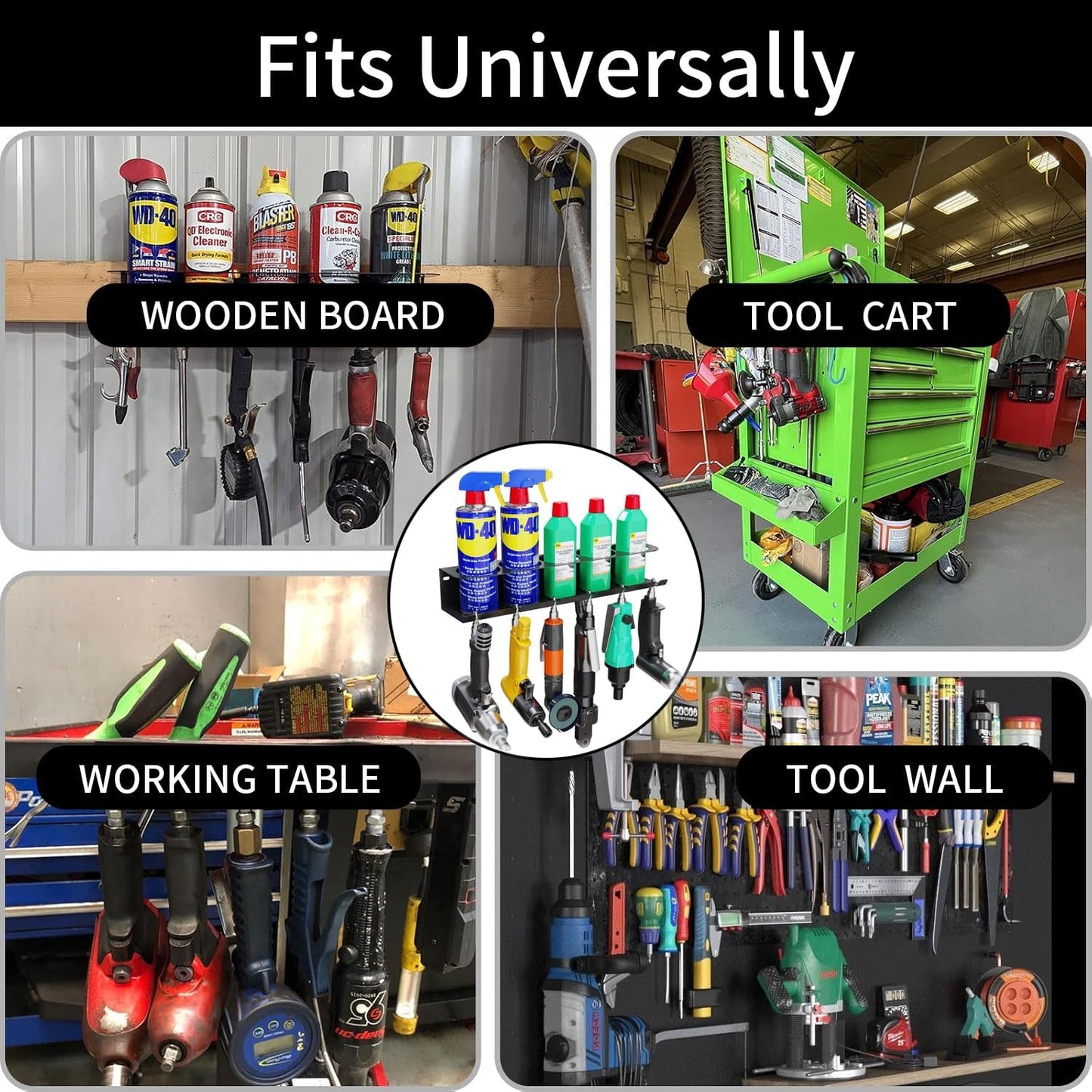 Spray Can Holder Rack Organizer,Pneumatic Tool Aerosol Rack Combo Paint Bottle Storage 5 Can Spray Bottle Holder Heavy-Duty Steel Wall Mounted for Garage and Workspace