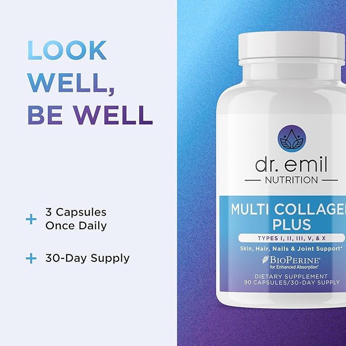 DR. EMIL NUTRITION Women's Multi Collagen Pills | Collagen Supplements | Support Hair, Skin, Nails & Joints | Hydrolyzed Collagen Supplements | Types I, II, III, V & X | 90 Capsules